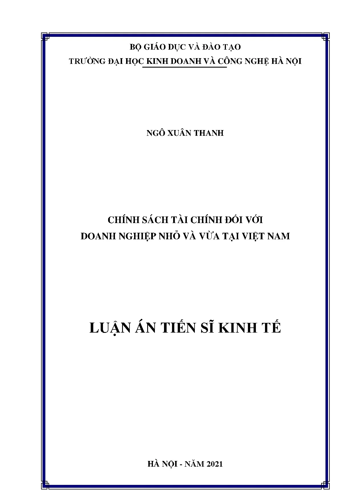 Luận án tiến sĩ kinh tế chính sách tài chính đối với doanh n