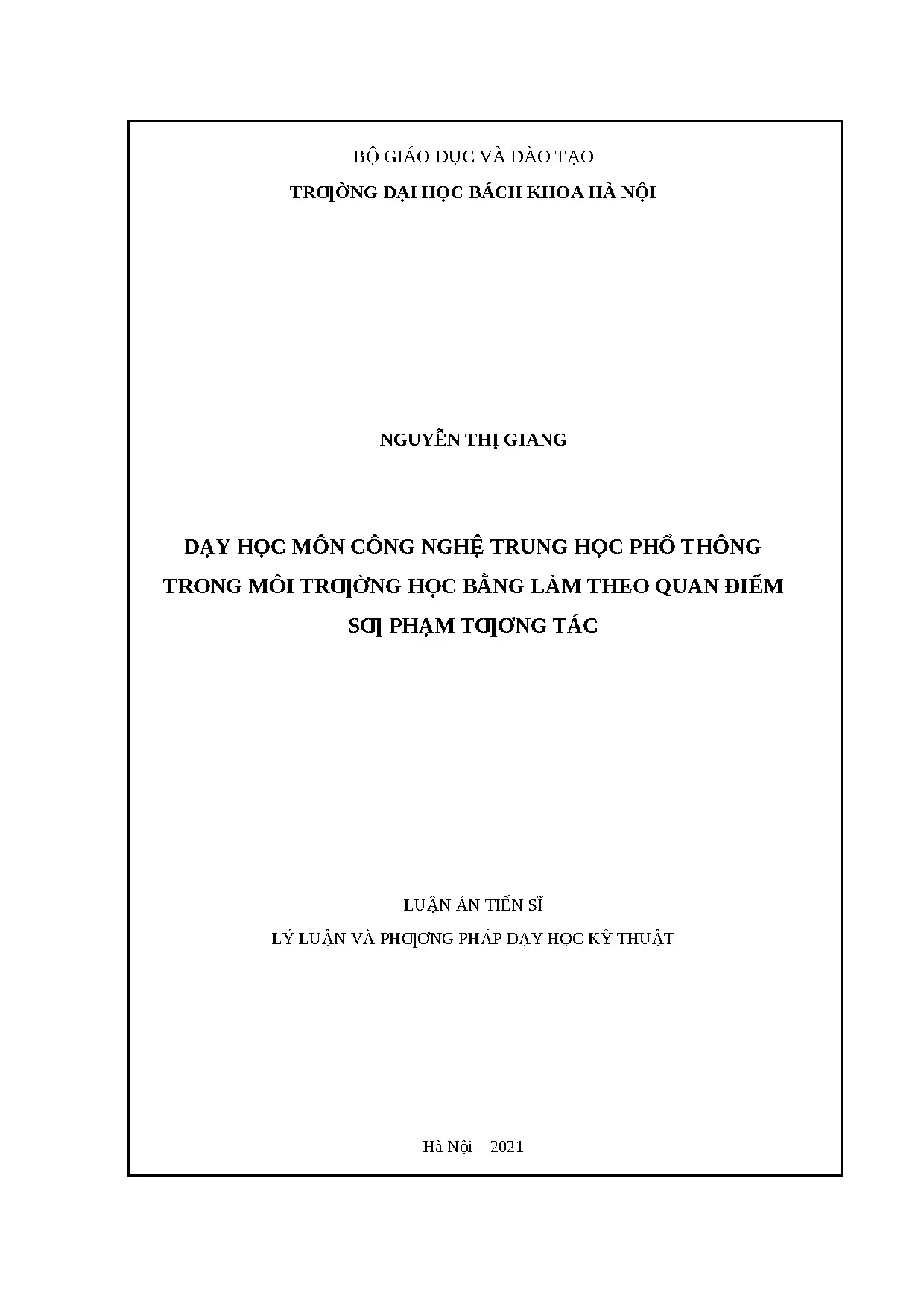 Luận án tiến sĩ file word dạy học môn công nghệ trung học ph