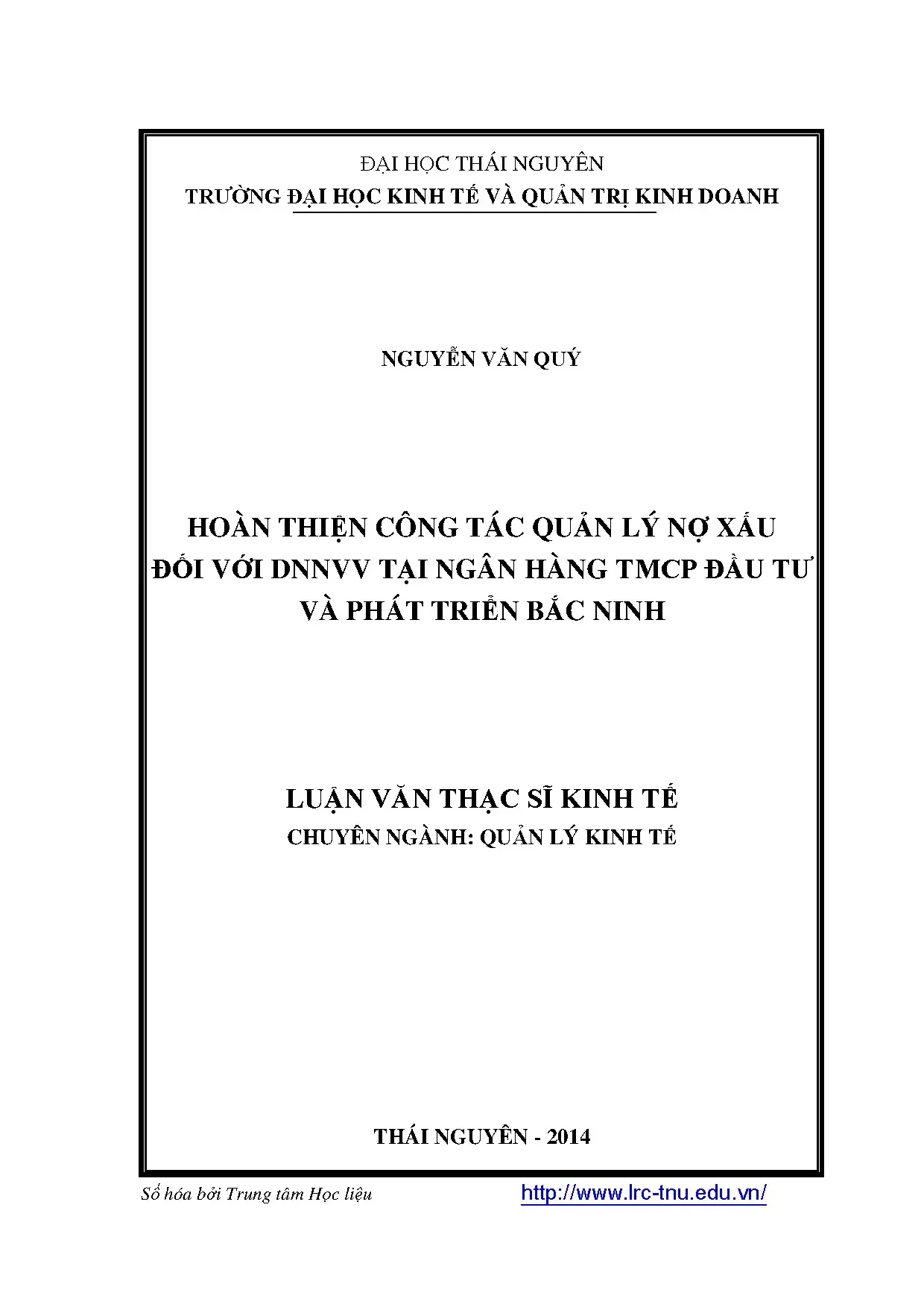 Hoàn thiện công tác quản lý nợ xấu đối với doanh nghiệp nhỏ
