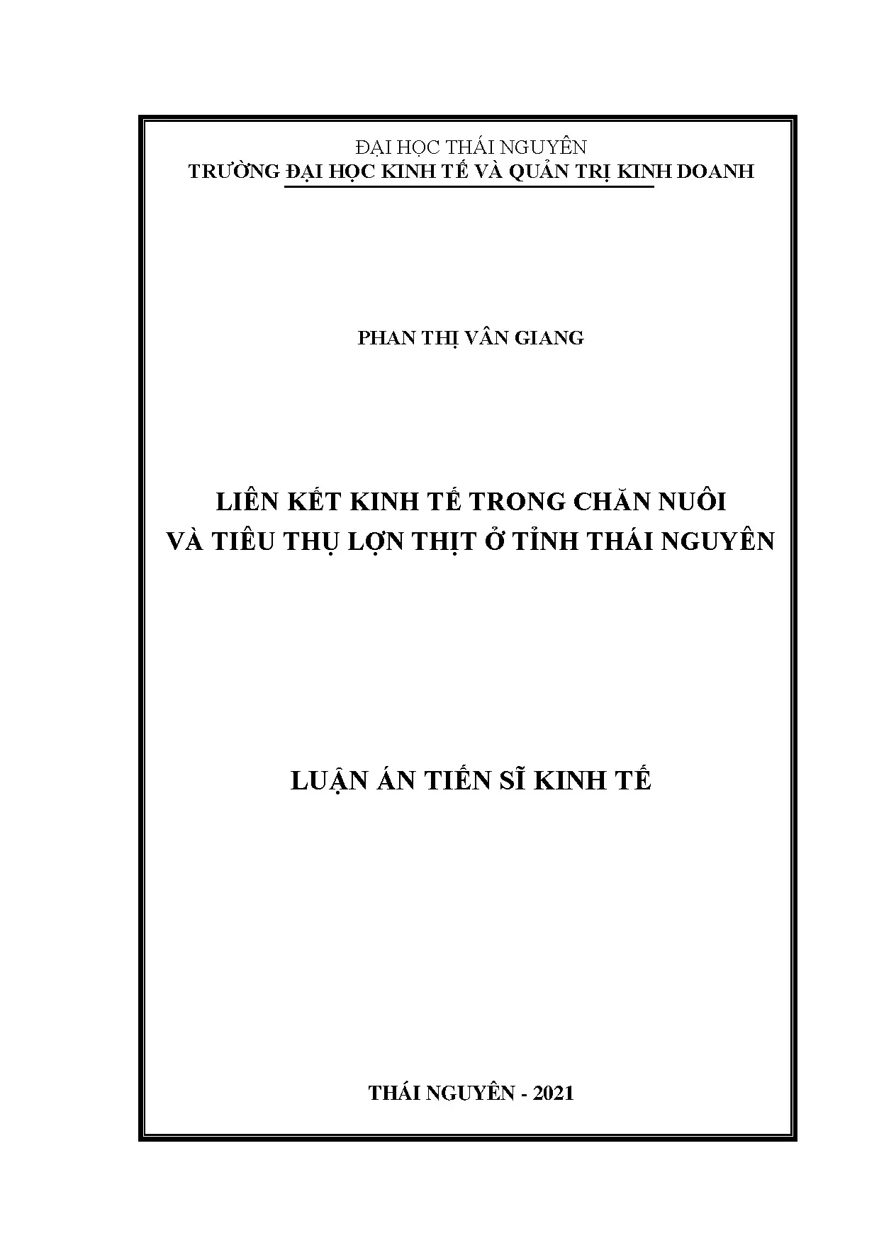 Luận án tiến sĩ liên kết kinh tế trong chăn nuôi và tiêu thụ