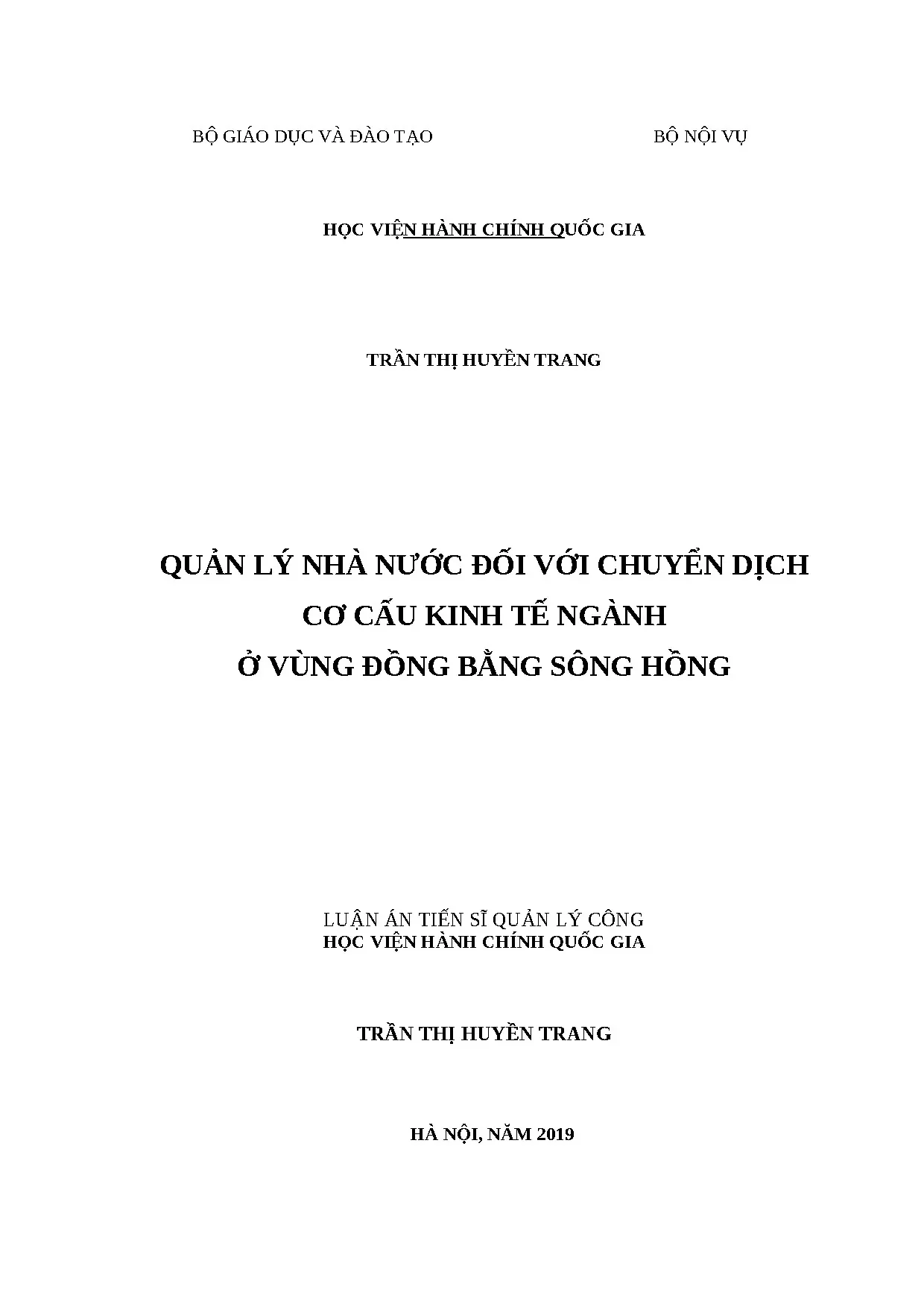 Quản lý nhà nước chuyển dịch cơ cấu kinh tế ngành ĐBSH
