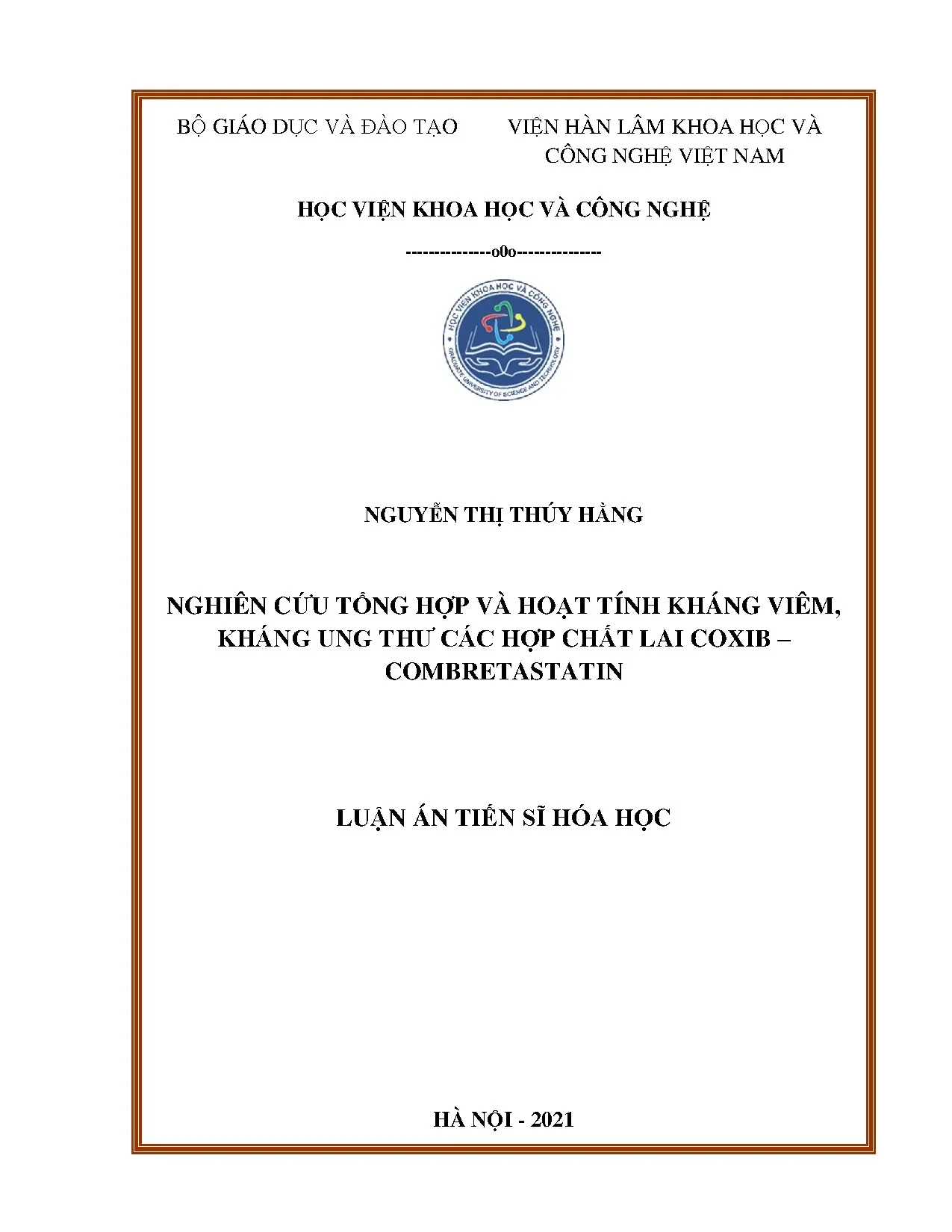 Tổng hợp & hoạt tính kháng viêm, ung thư của hợp chất lai coxib-combretastatin