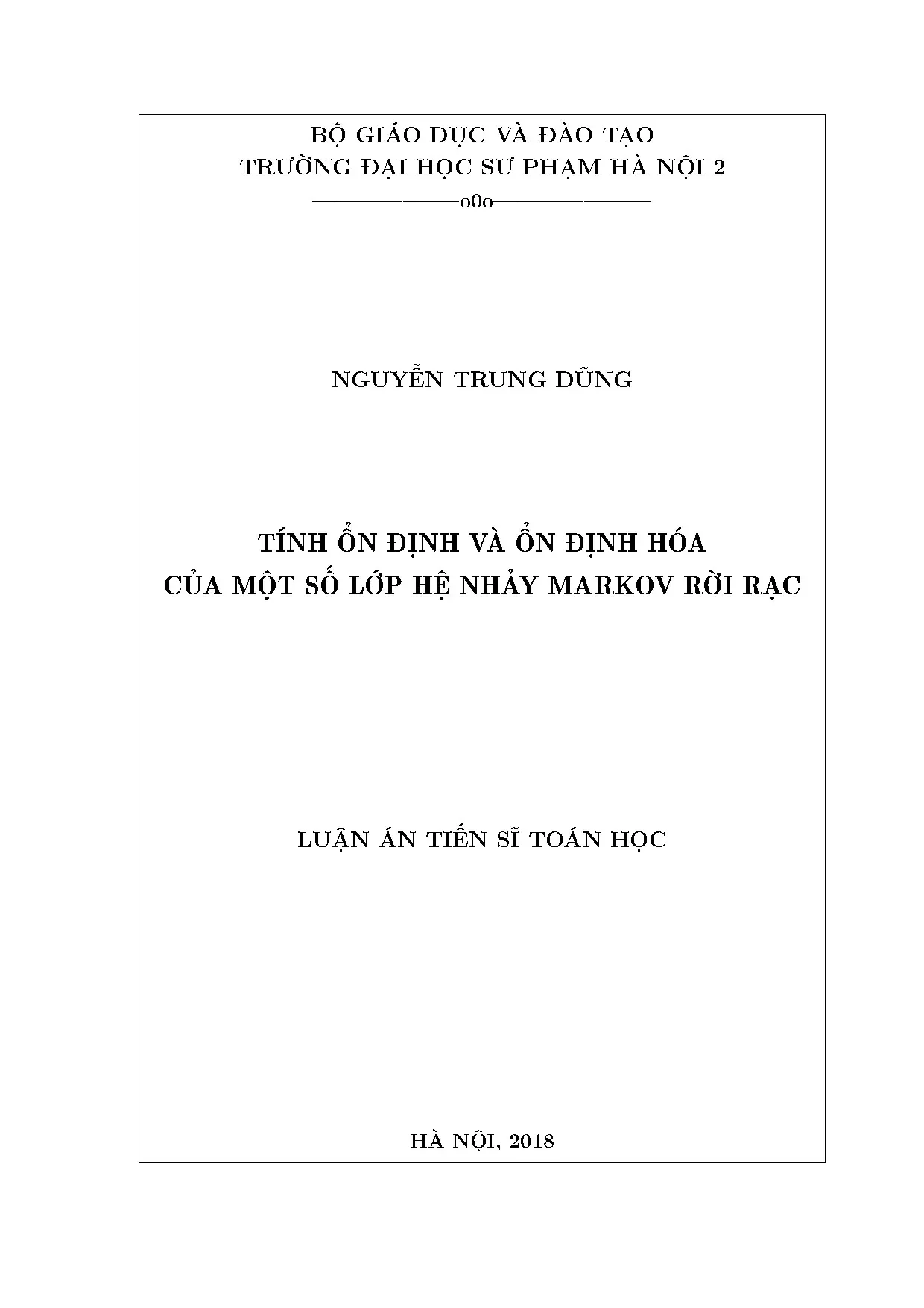 Tính ổn định và ổn định hóa của một số lớp hệ nhảy markov rờ