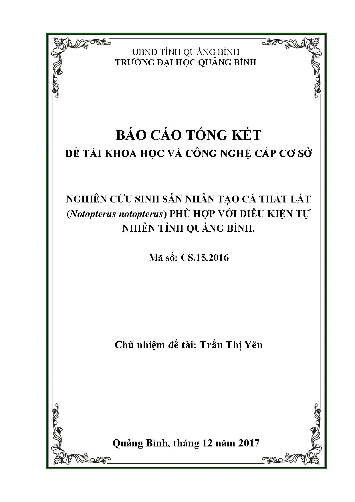Nghiên cứu sinh sản nhân tạo cá thát lát notopterus notopter