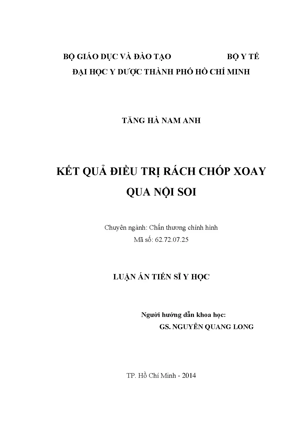 Luận án tiến sĩ y học kết quả điều trị rách chóp xoay qua nộ