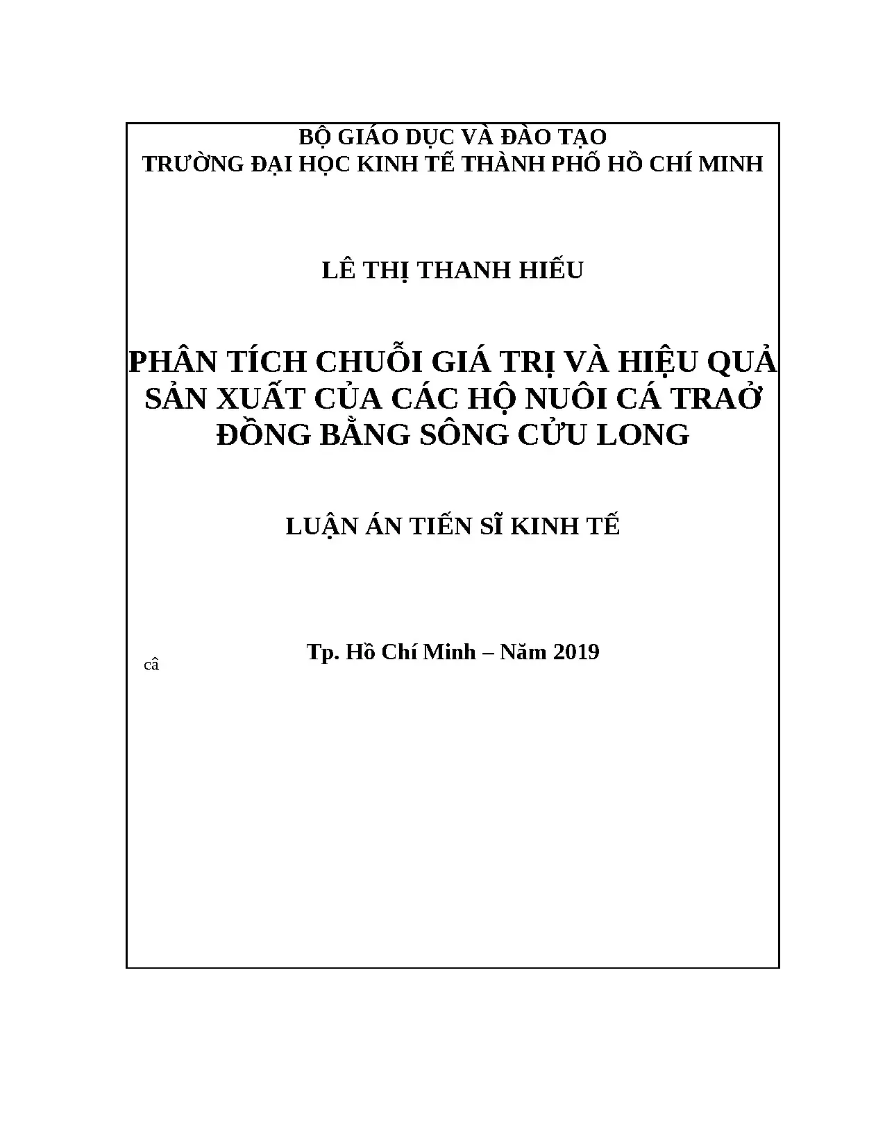 Chuỗi giá trị & hiệu quả nuôi cá tra ĐBSCL