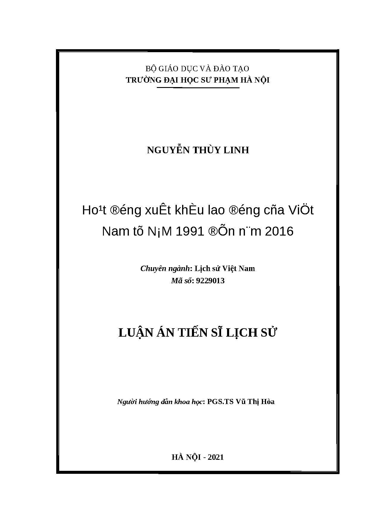 Xuất khẩu lao động Việt Nam 1991-2016: Luận án Tiến sĩ