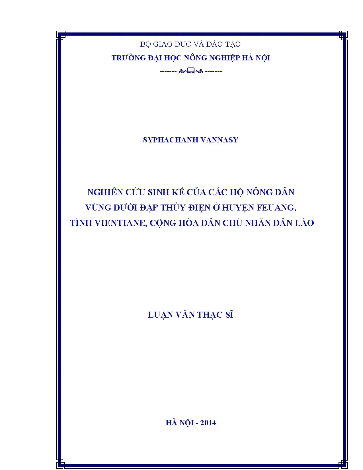 Sinh kế nông dân vùng hạ đập thủy điện Feuang, Vientiane, Lào