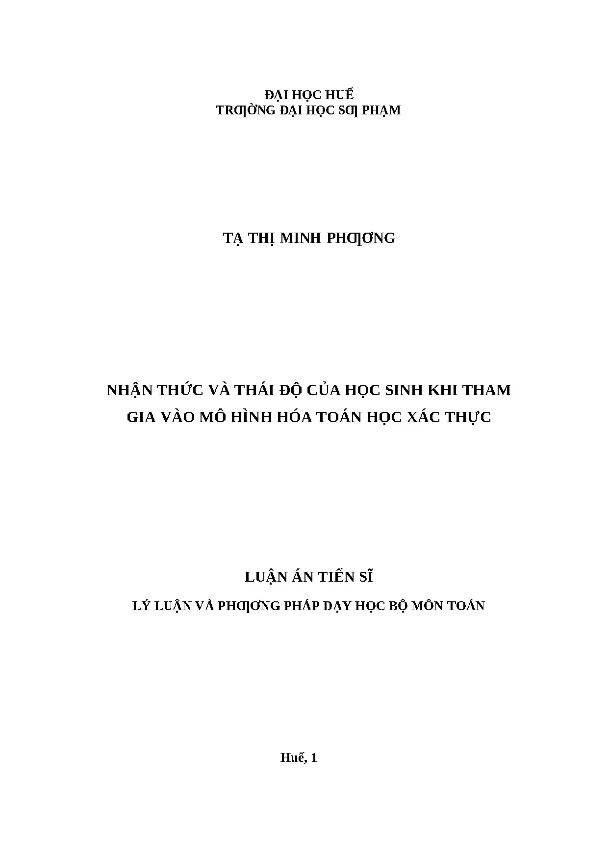 Luận án tiến sĩ file word nhận thức và thái độ của học sinh