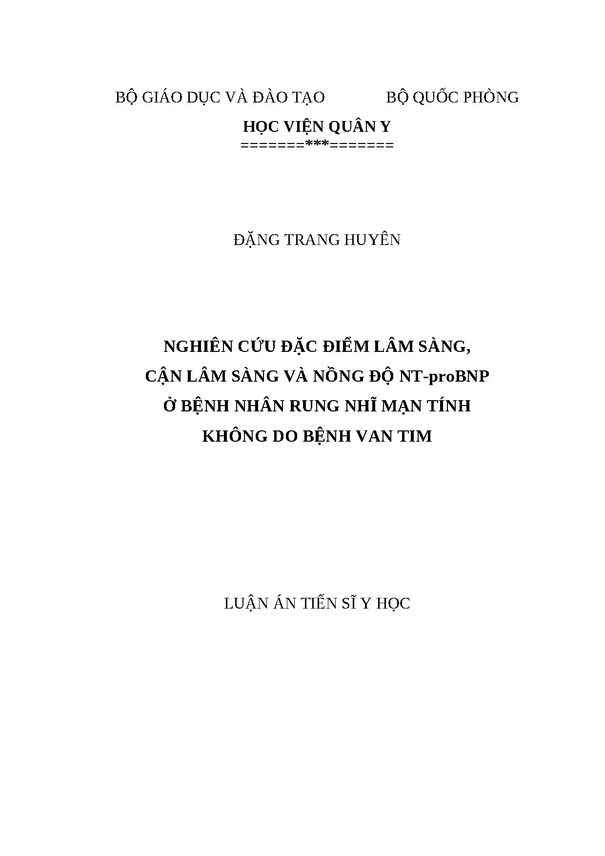 Nghiên cứu NT-proBNP ở bệnh nhân rung nhĩ mạn tính không do bệnh van tim
