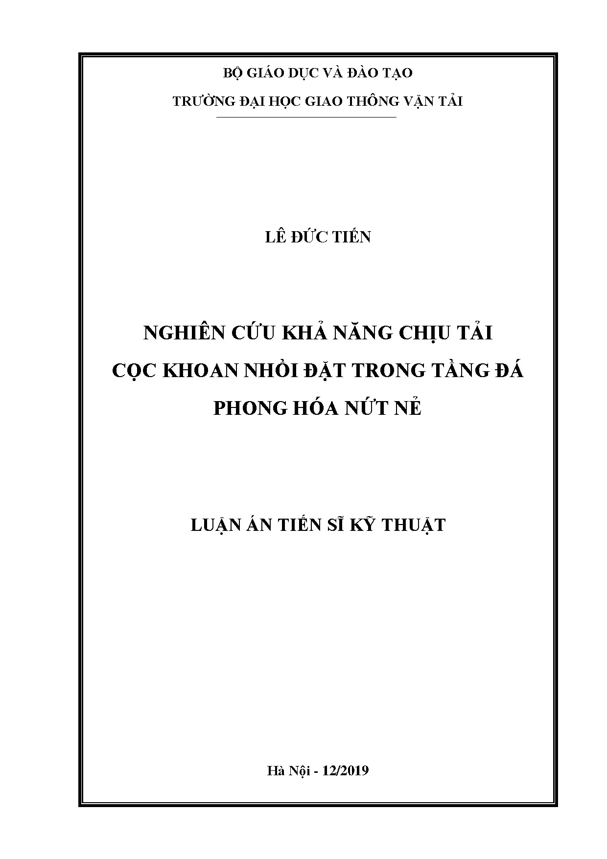 Nghiên cứu khả năng chịu tải cọc khoan nhồi đặt trong tầng đ