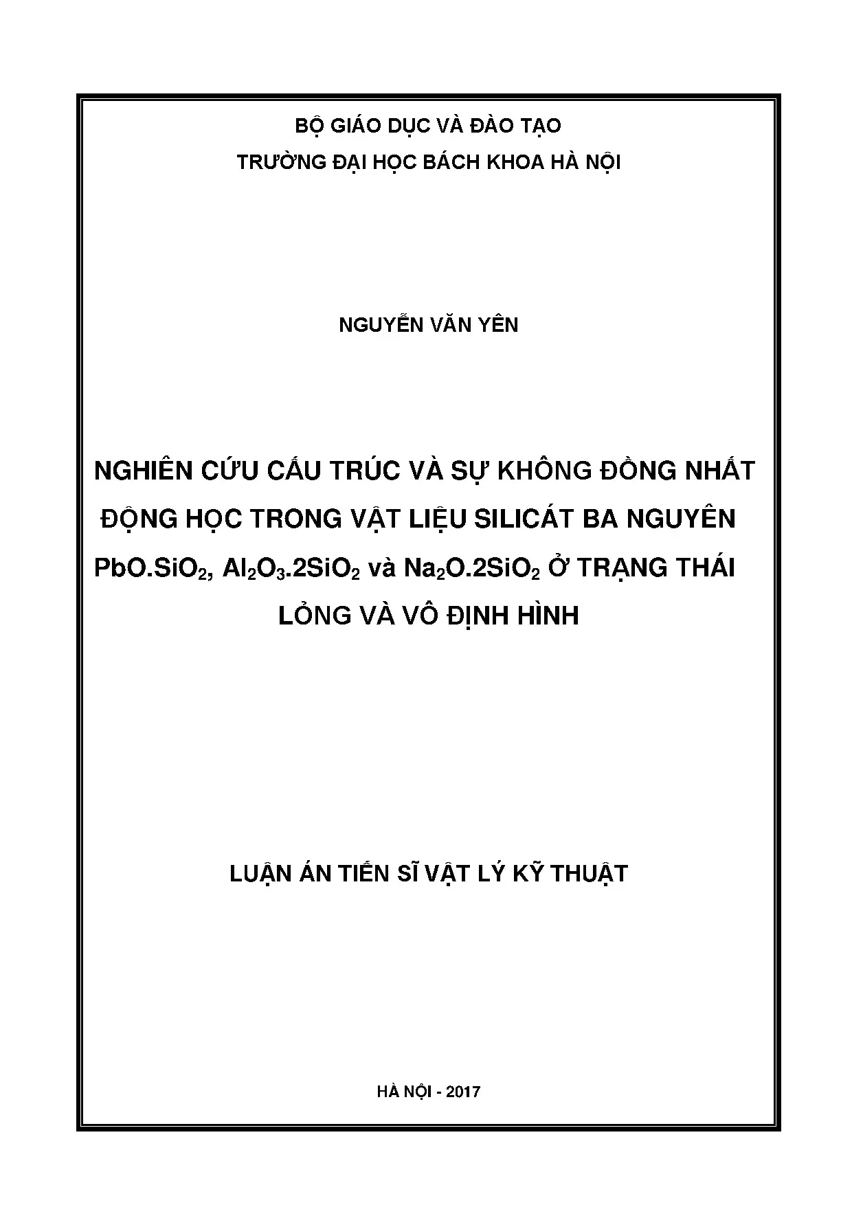 Cấu trúc và động học vật liệu Silicát ba nguyên PbO.SiO2, Na2O.SiO2