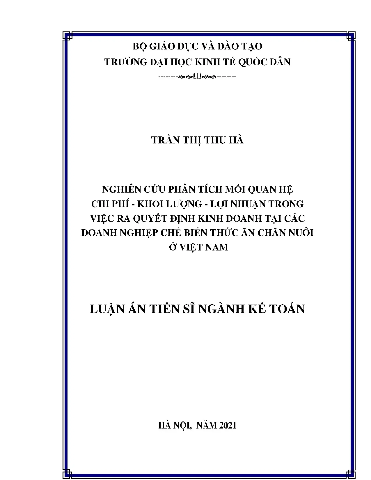 Luận án tiến sĩ nghiên cứu phân tích mối quan hệ chi phí khố