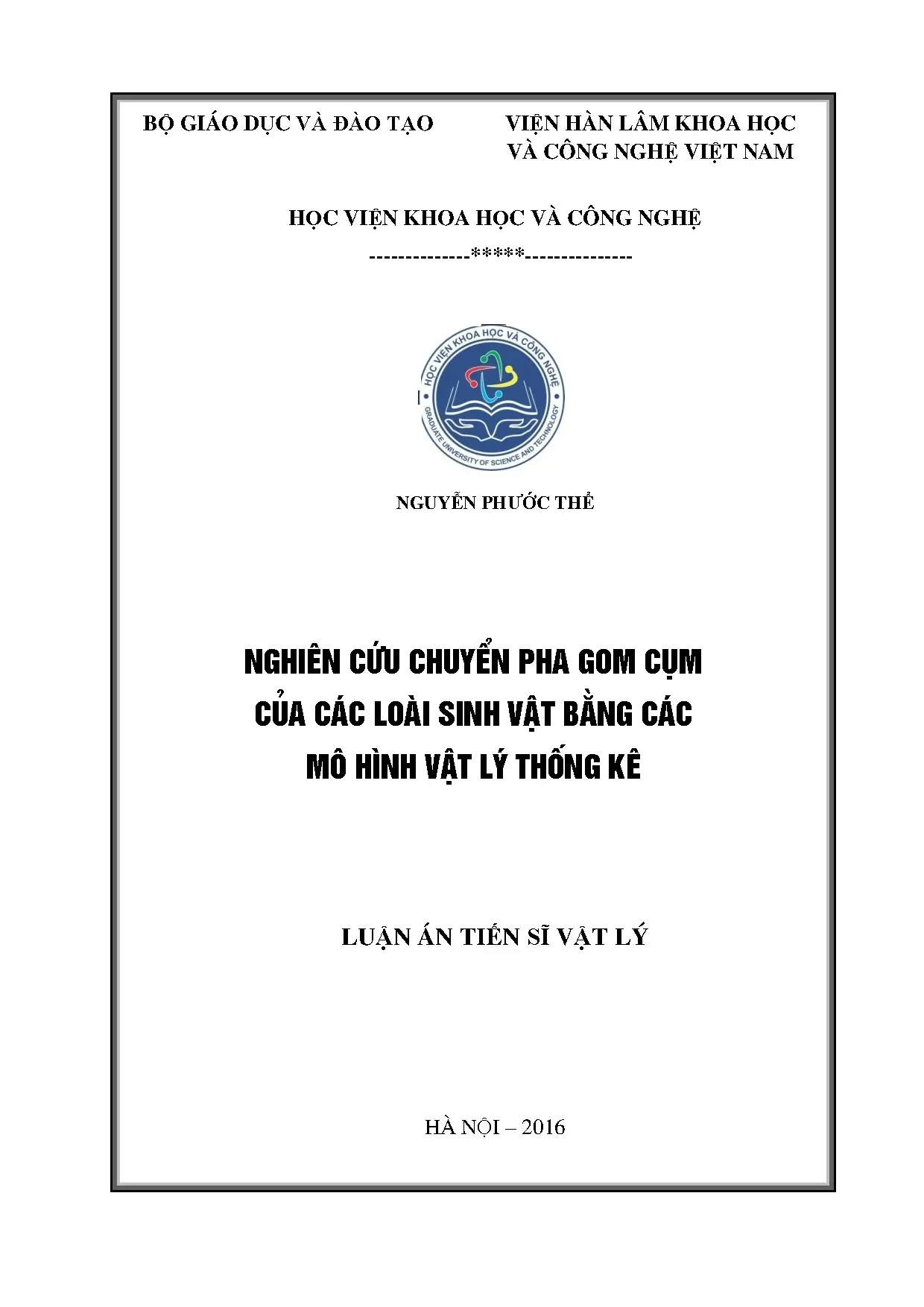 Luận án tiến sĩ vật lý nghiên cứu chuyển pha gom cụm của các