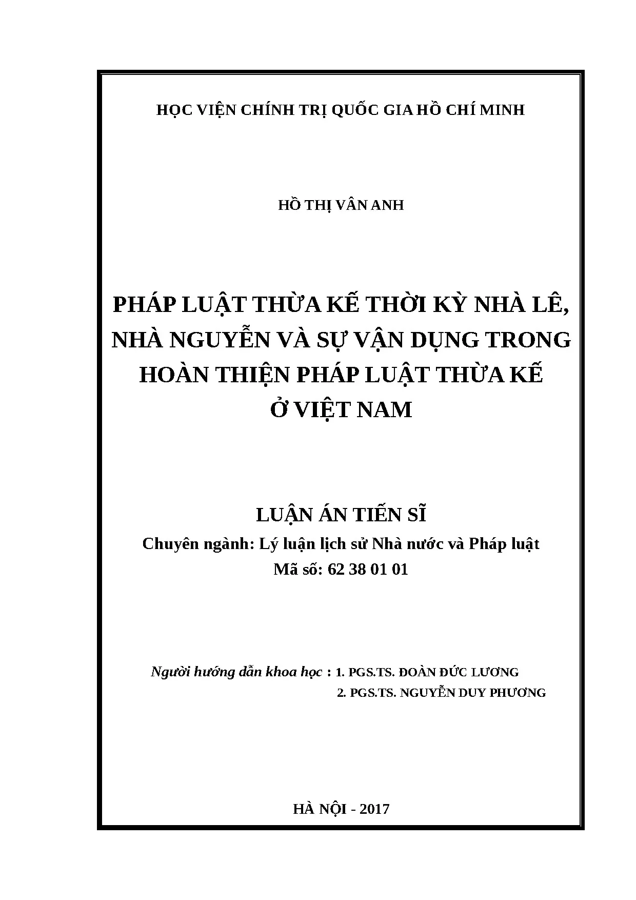 Pháp luật thừa kế thời kỳ nhà Lê, nhà Nguyễn và hoàn thiện pháp luật