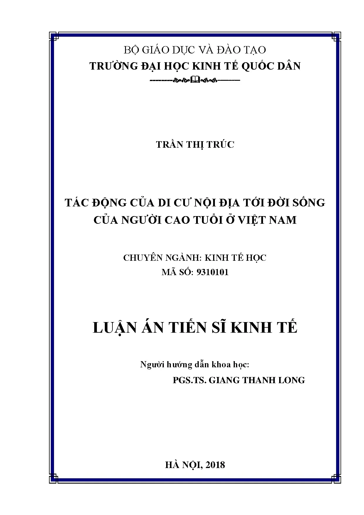 Luận án tiến sĩ kinh tế tác động của di cư nội địa tới đời s