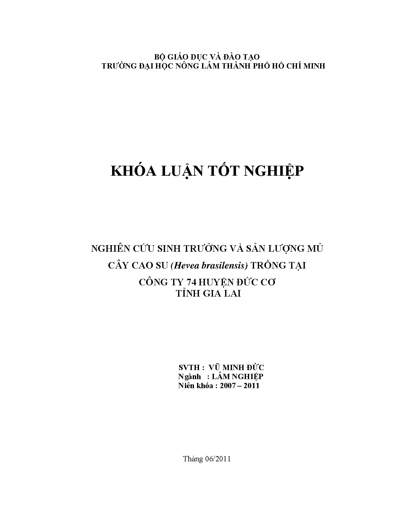 Nghiên cứu sinh trưởng và sản lượng mủ cây cao su hevea bras