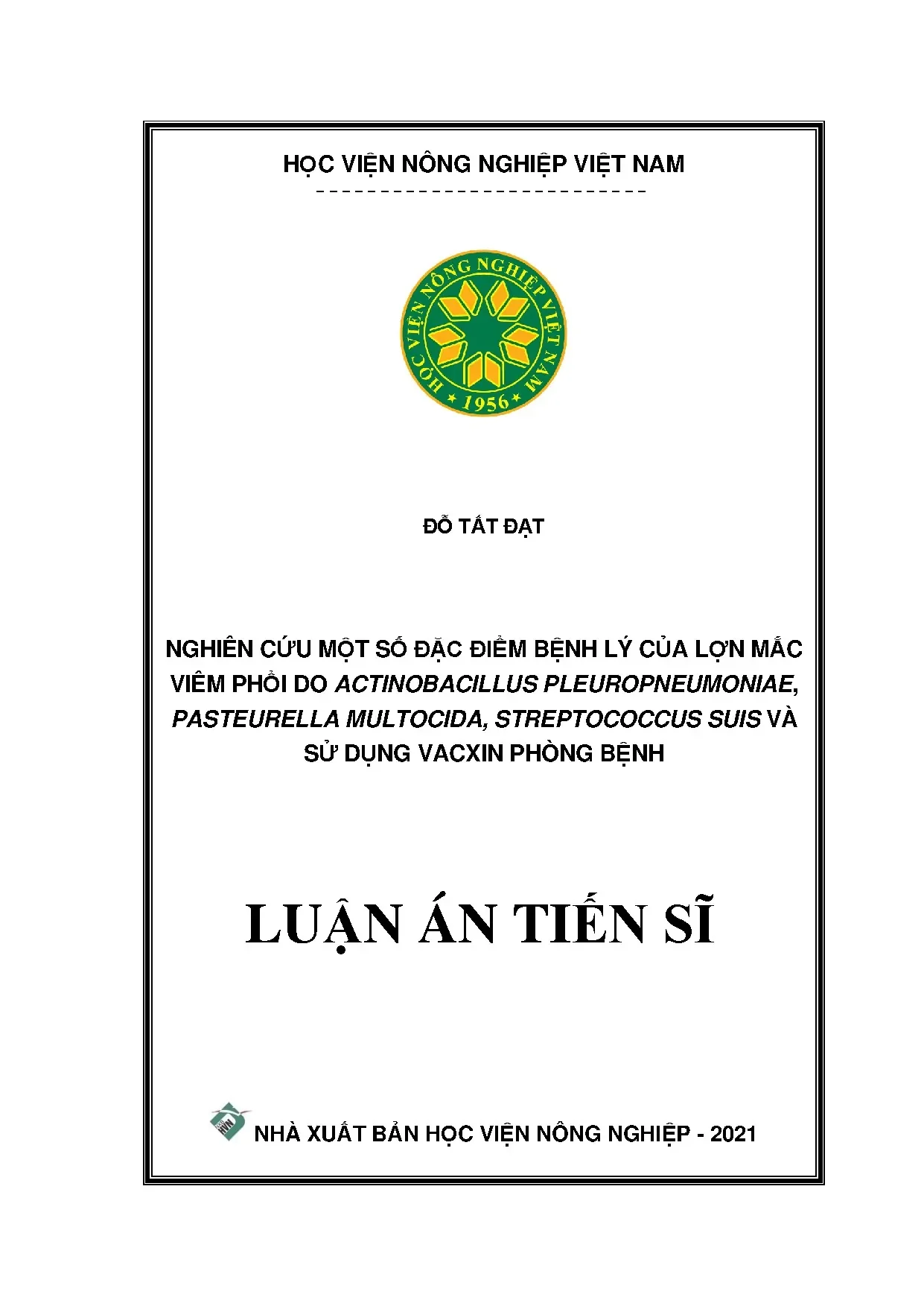 Luận án tiến sĩ nghiên cứu một số đặc điểm bệnh lý của lợn m