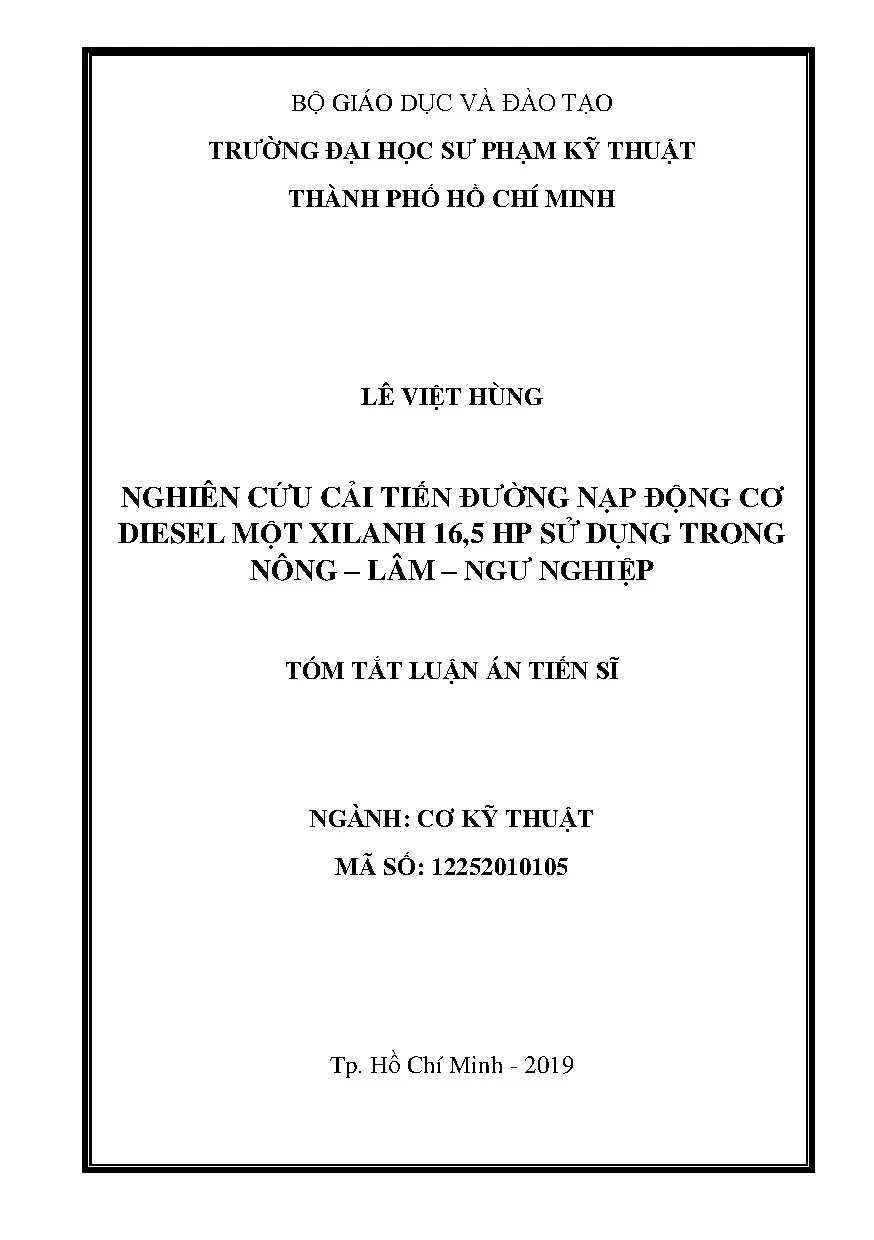 Cải tiến đường nạp động cơ diesel 16.5 HP nông lâm ngư