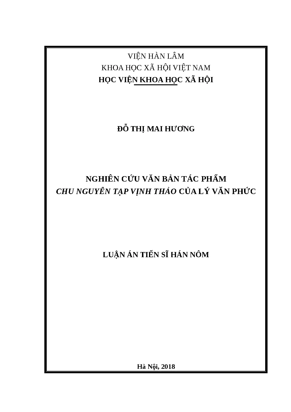 Chu Nguyên Tạp Vịnh Thảo: Nghiên cứu Lý Văn Phức