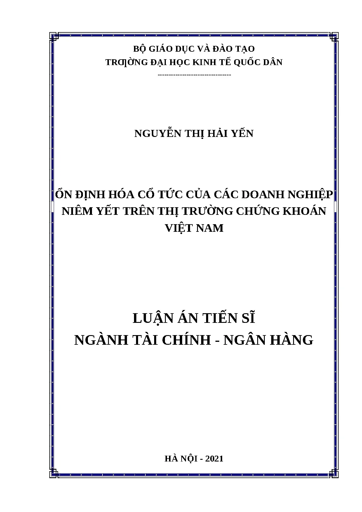 Luận án tiến sỹ ổn định hóa cổ tức của các doanh nghiệp niêm