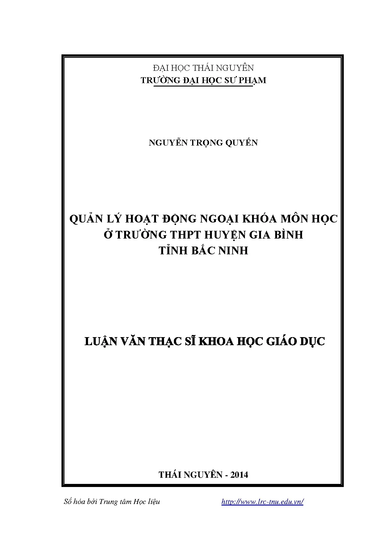 Quản lý hoạt động ngoại khóa môn học ở trường thpt huyện gia