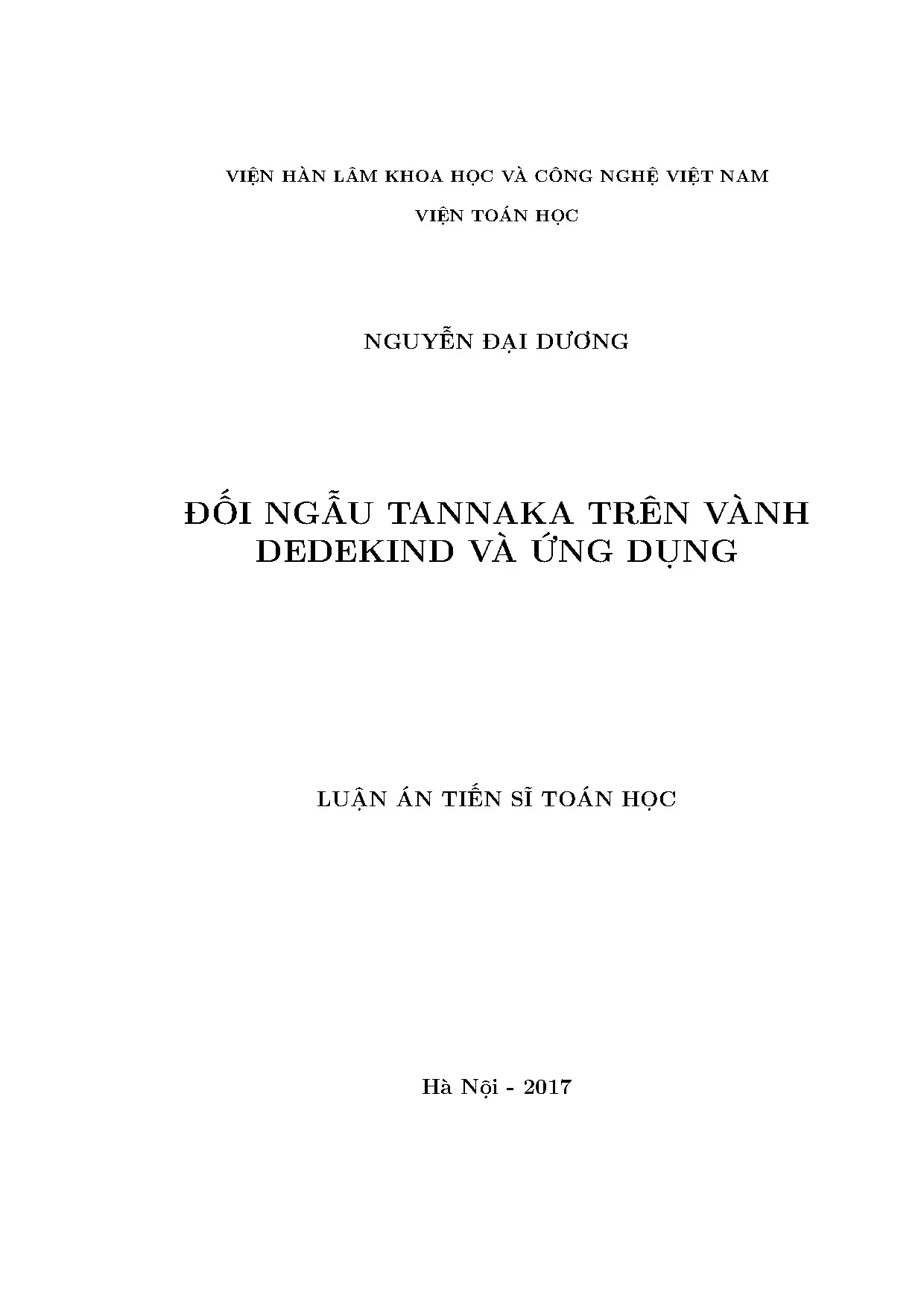 Đối ngẫu tannaka trên vành dedekind và ứng dụng luận