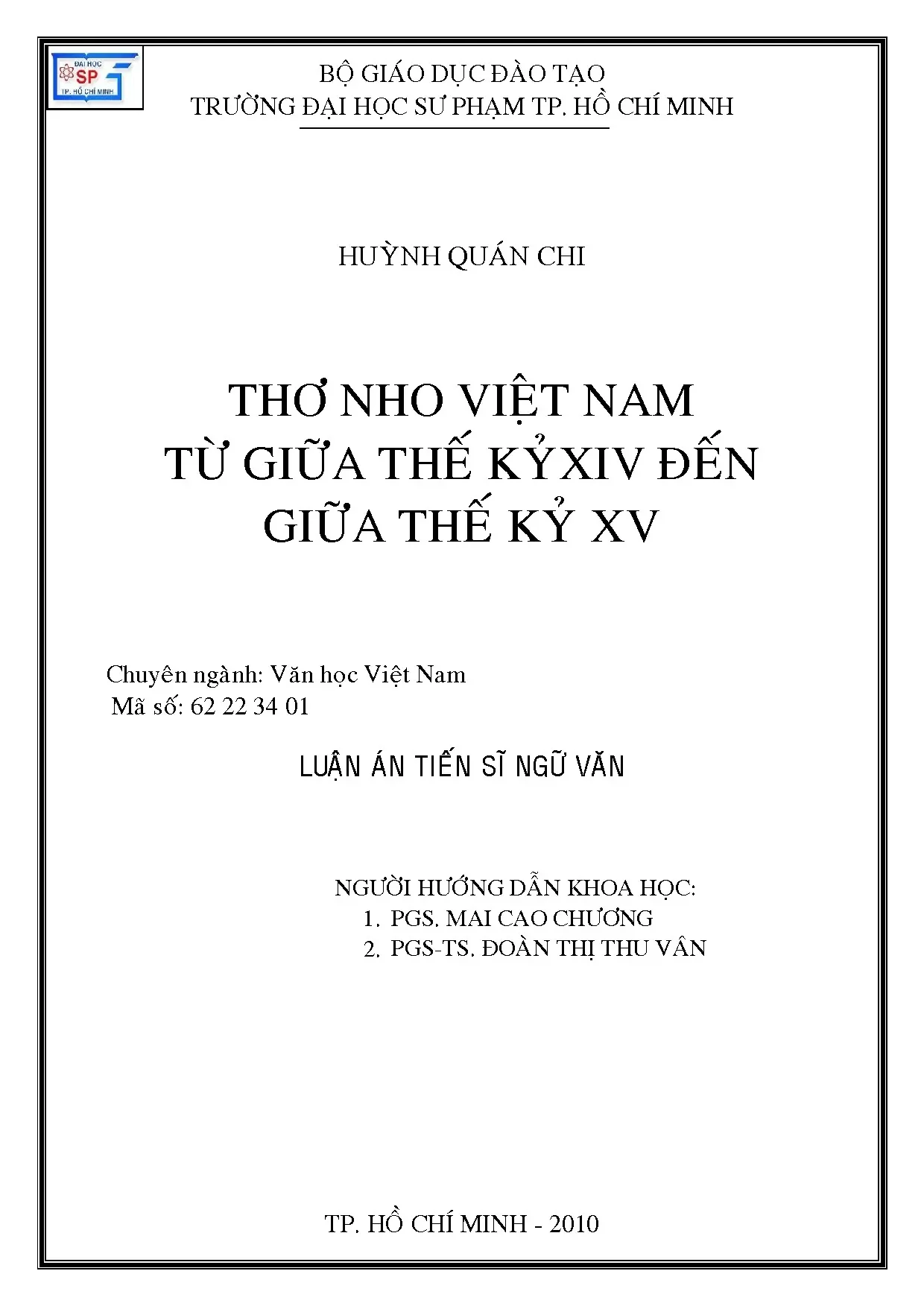 Luận án tiến sĩ ngữ văn thơ nho việt nam từ giữa thế kỷ xiv