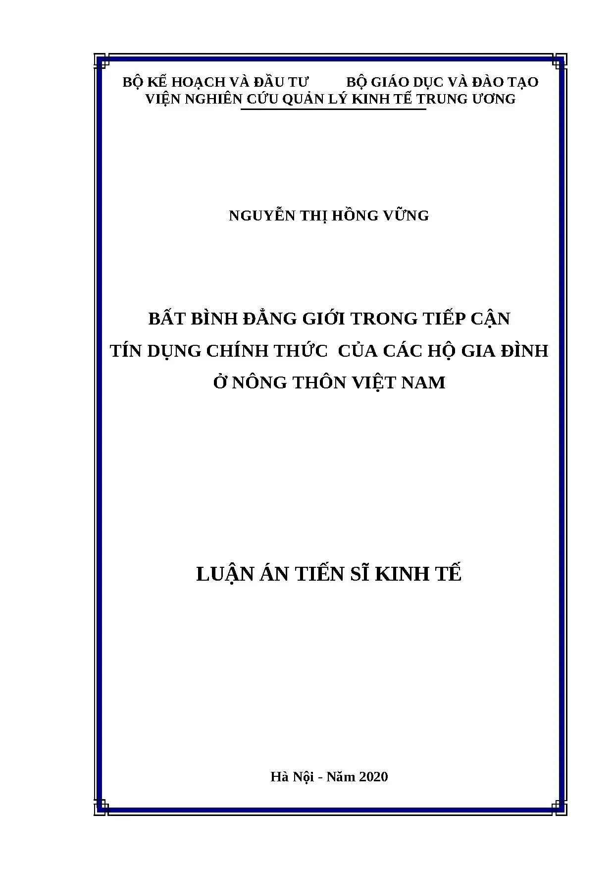 Luận án tiến sĩ quản lý kinh tế full bất bình đẳng giới tron