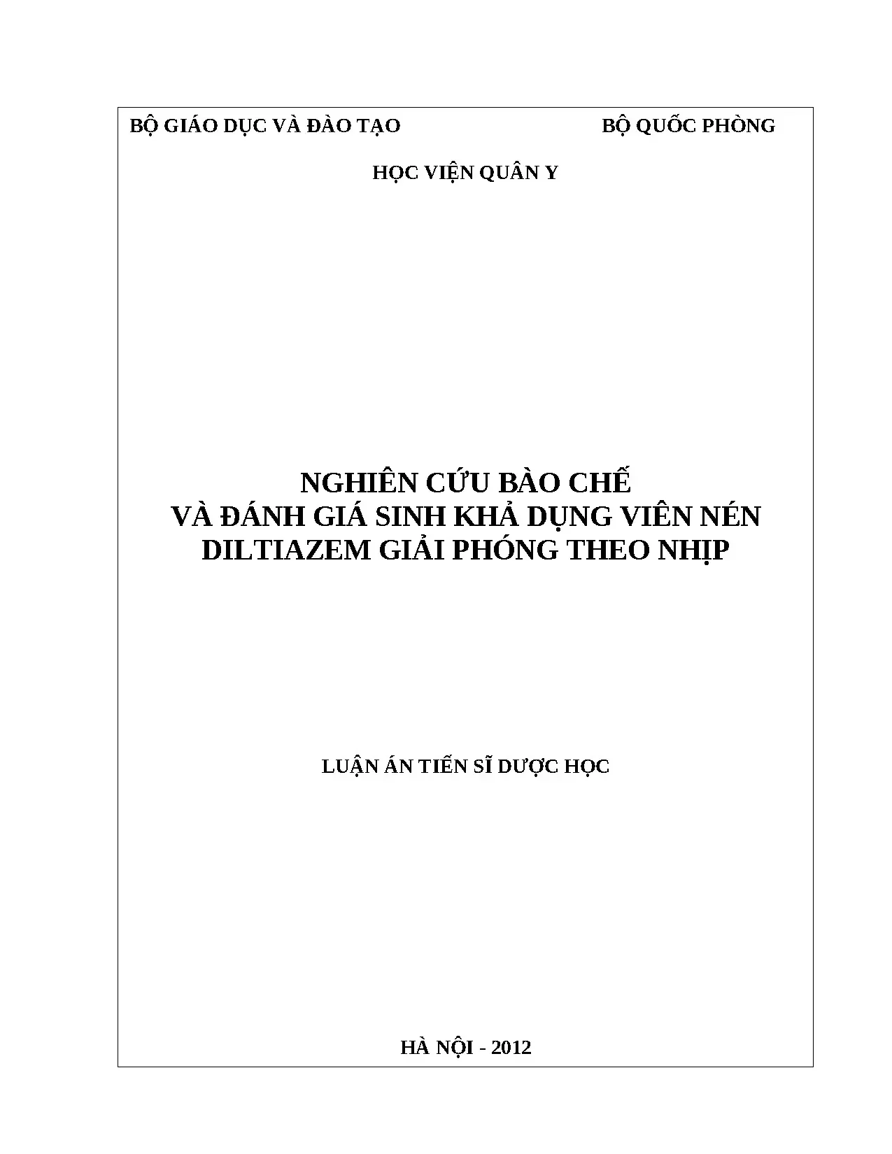 Bào chế & sinh khả dụng Diltiazem giải phóng theo nhịp