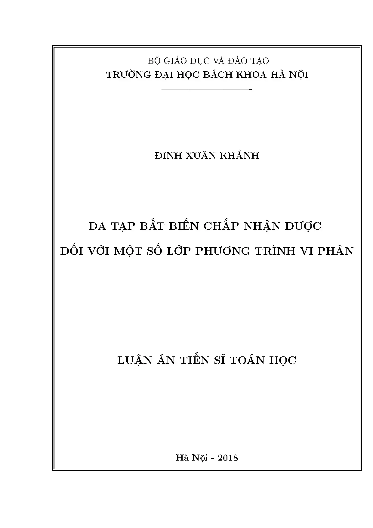 Đa tạp bất biến chấp nhận được đối với một số lớp phương trì