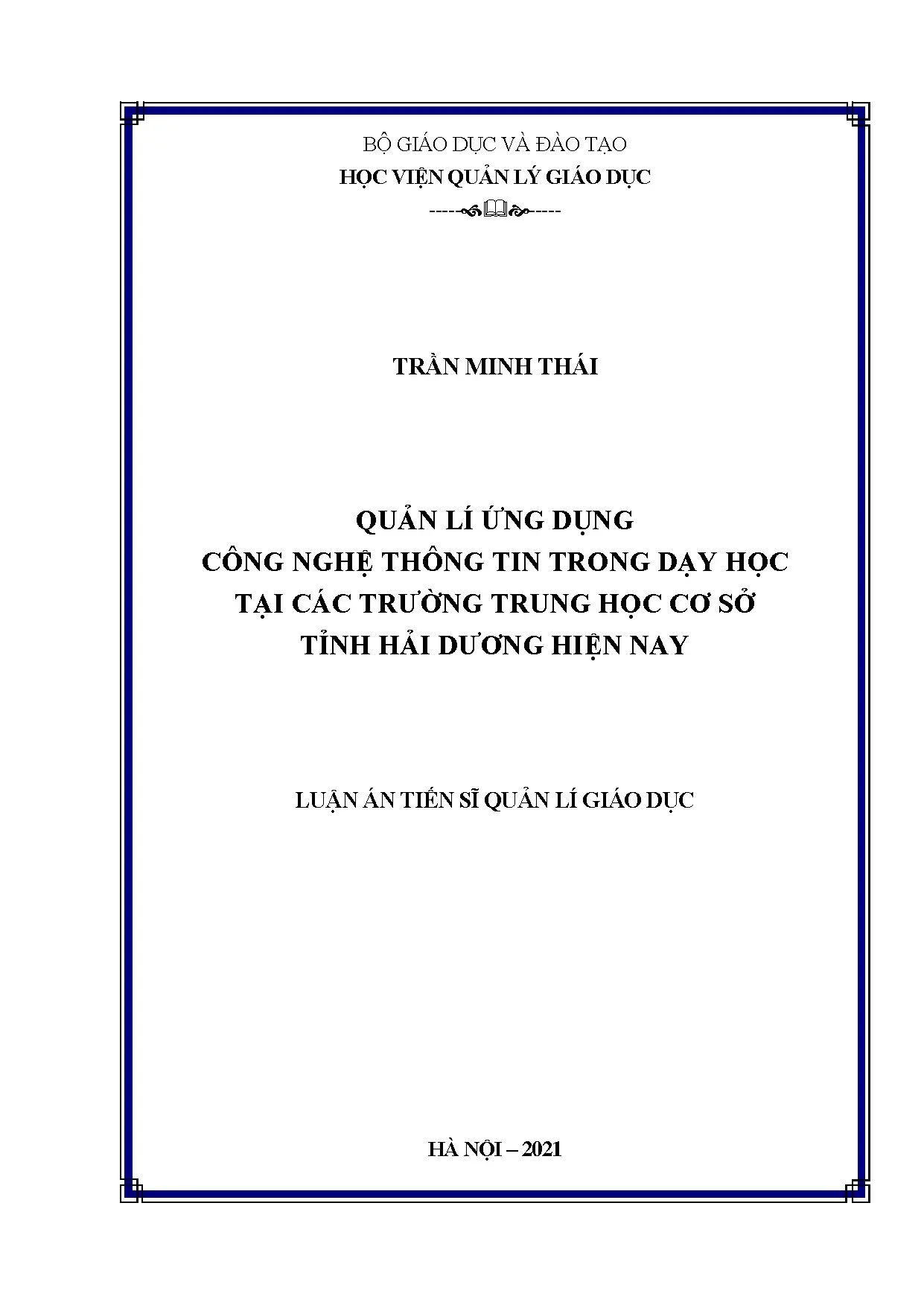 CNTT trong dạy học THCS Hải Dương: Luận án Tiến sĩ