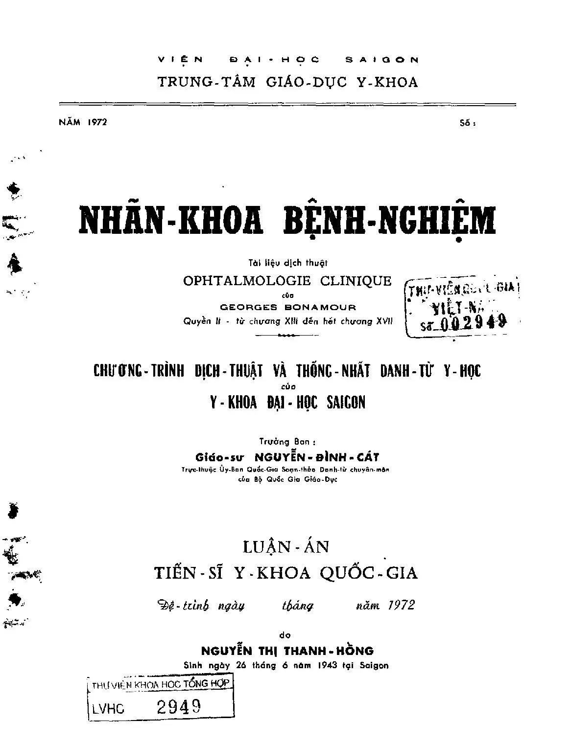 Nhãn khoa bệnh nghiệm luận án