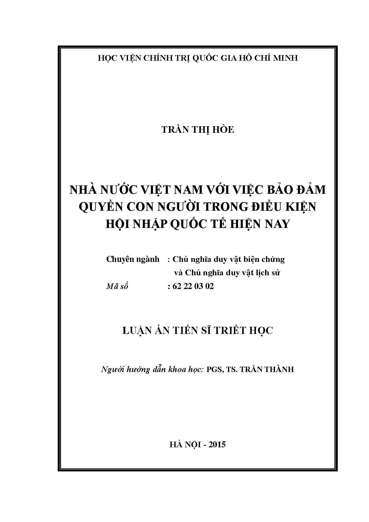 Luận án tiến sĩ nhà nước việt nam với việc bảo đảm quyền con