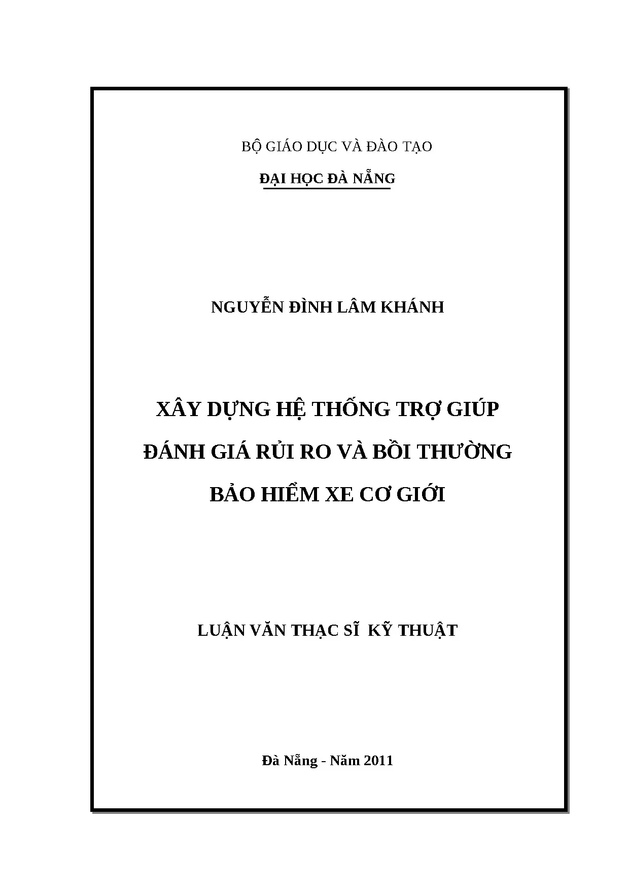 Luận án xây dựng hệ thống trợ giúp đánh giá rủi ro và bồi th