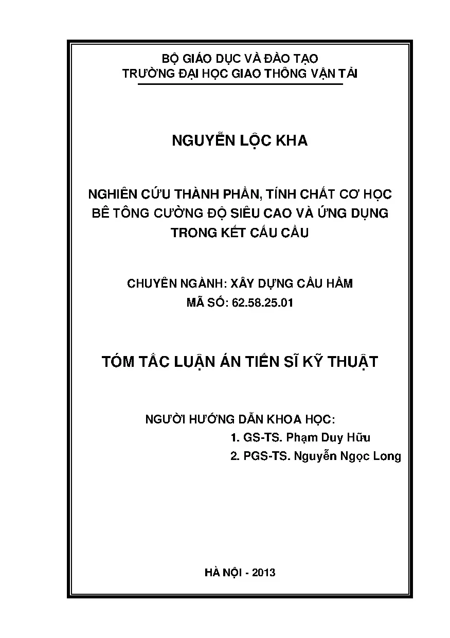 Tóm tắt luận án nghiên cứu thành phần tính chất cơ học bê tô