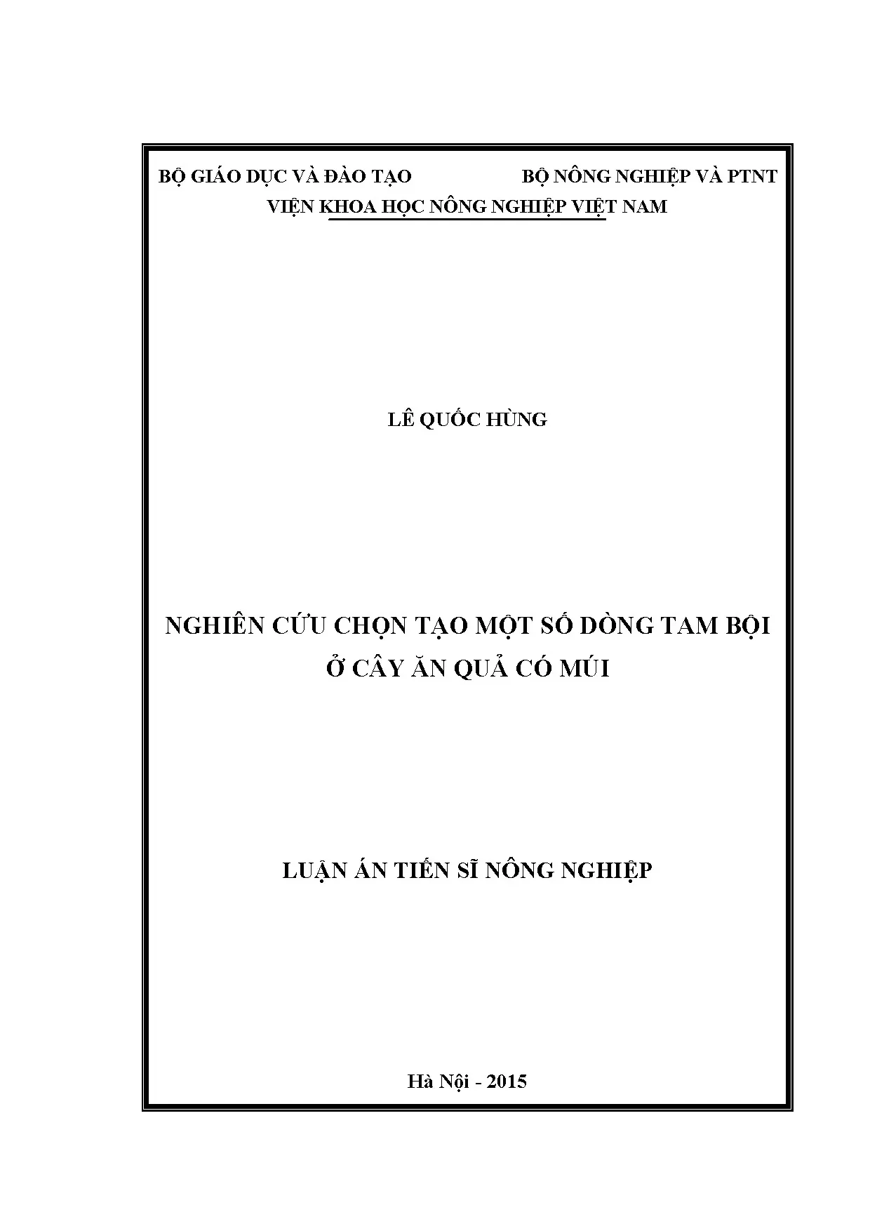 Luận án tiến sĩ nghiên cứu chọn tạo một số dòng tam bội ở câ