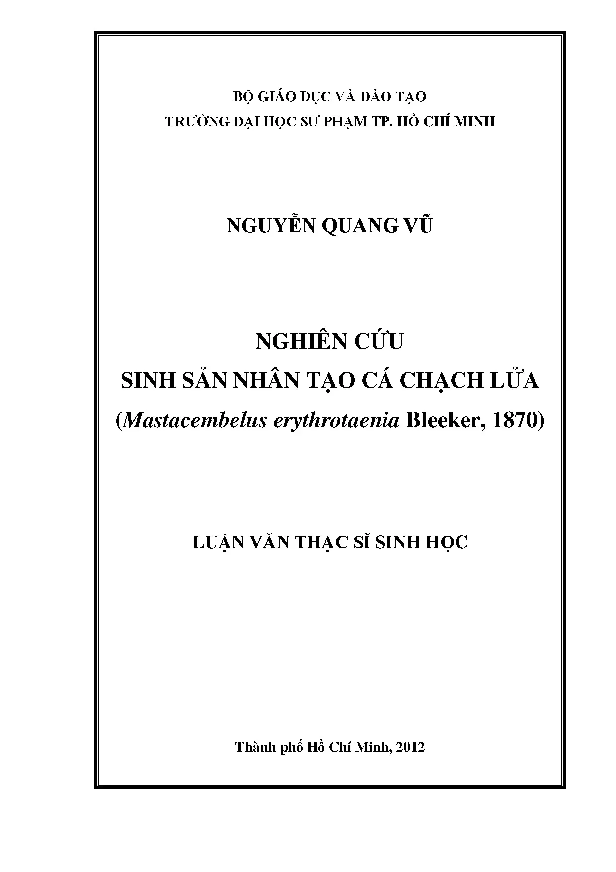 Nghiên cứu sinh sản nhân tạo cá chạch lửa mastacembelus eryt