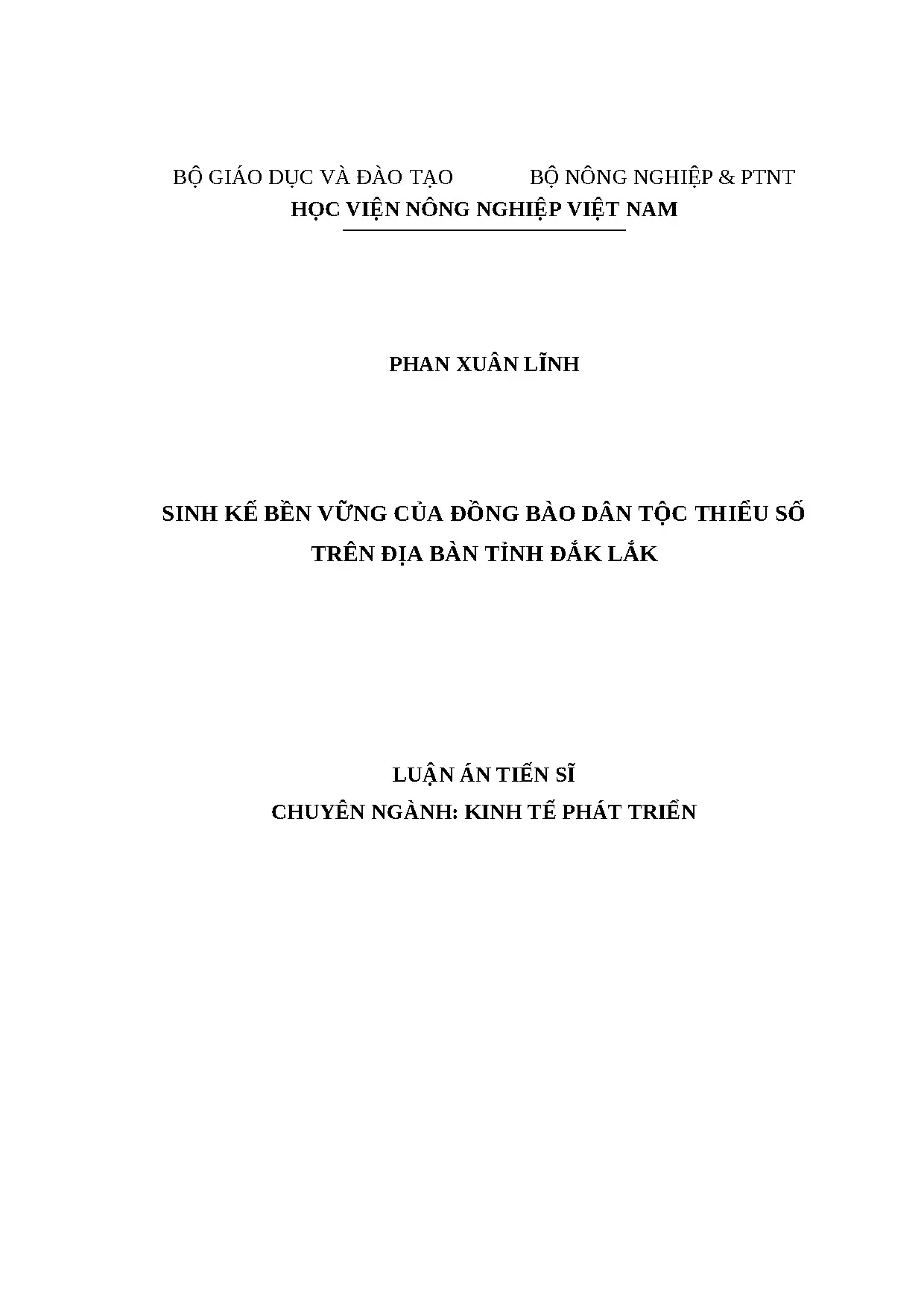 Luận án tiến sỹ sinh kế bền vững của đồng bào dân tộc thiểu