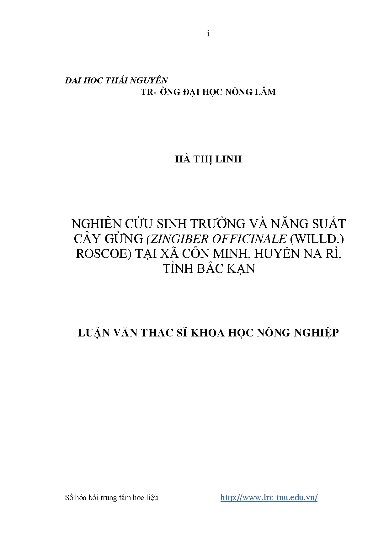 Sinh trưởng và năng suất cây gừng tại Na Rì, Bắc Kạn