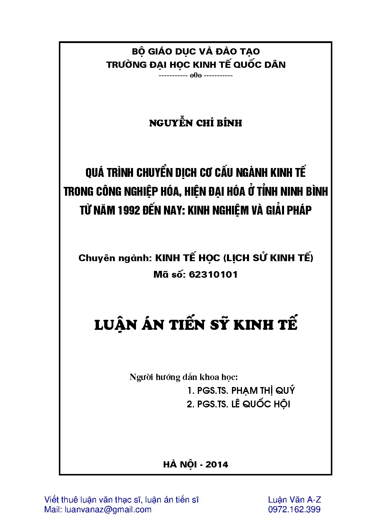 Luận án quá trình chuyển dịch cơ cấu ngành kinh tế trong côn