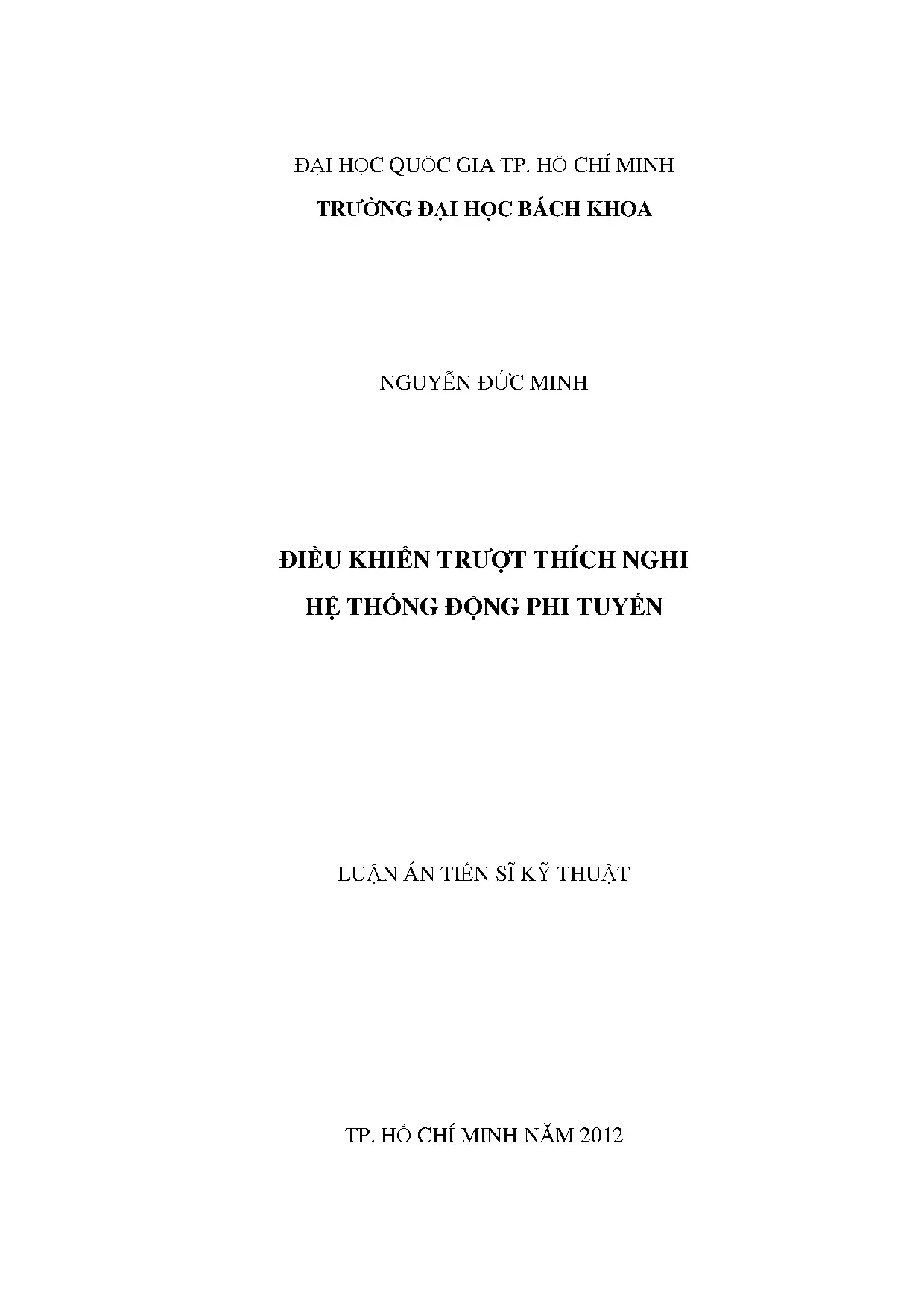 Điều khiển trượt thích nghi cho hệ động phi tuyến