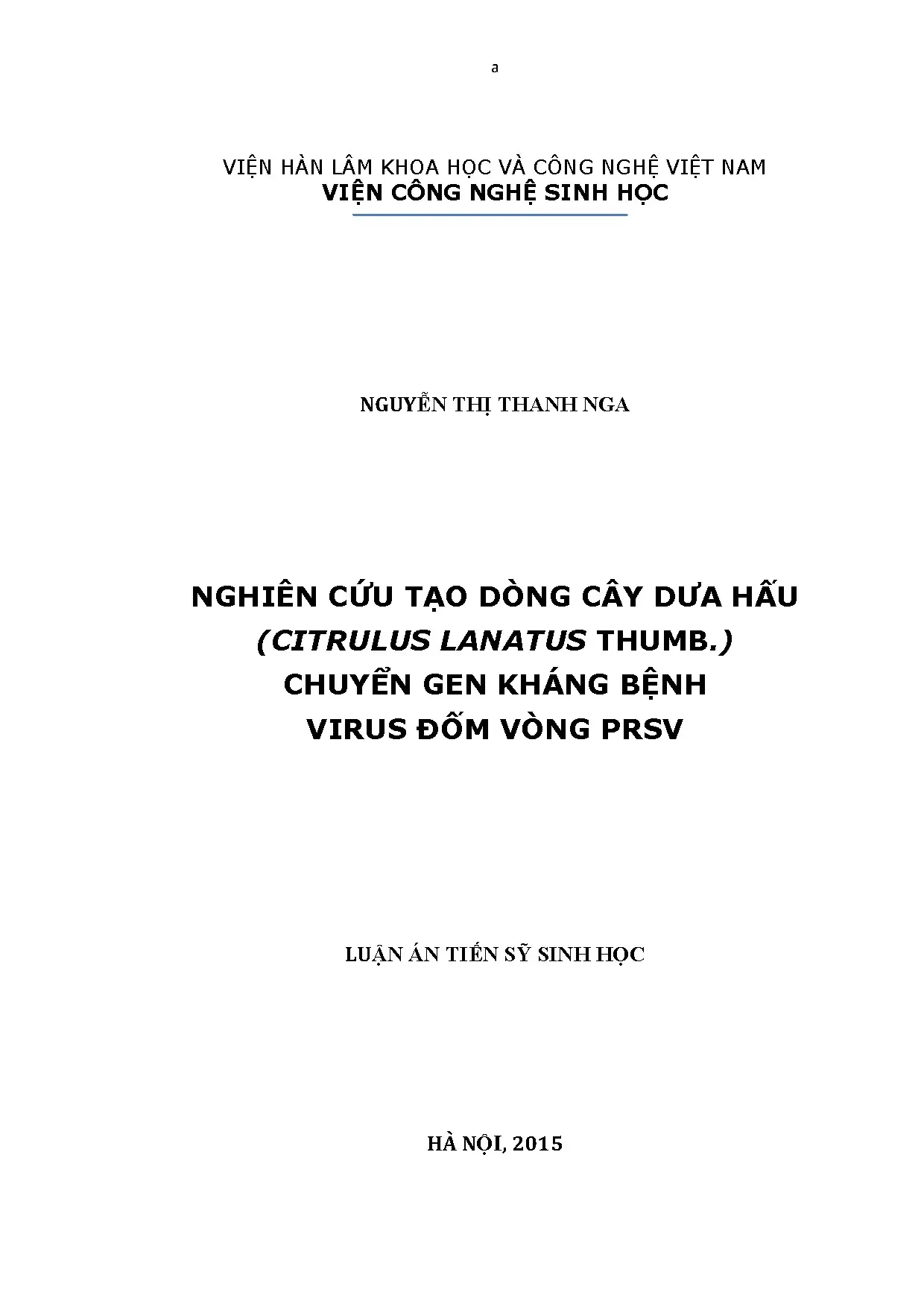 Luận án: Tạo dưa hấu chuyển gen kháng virus PRSV