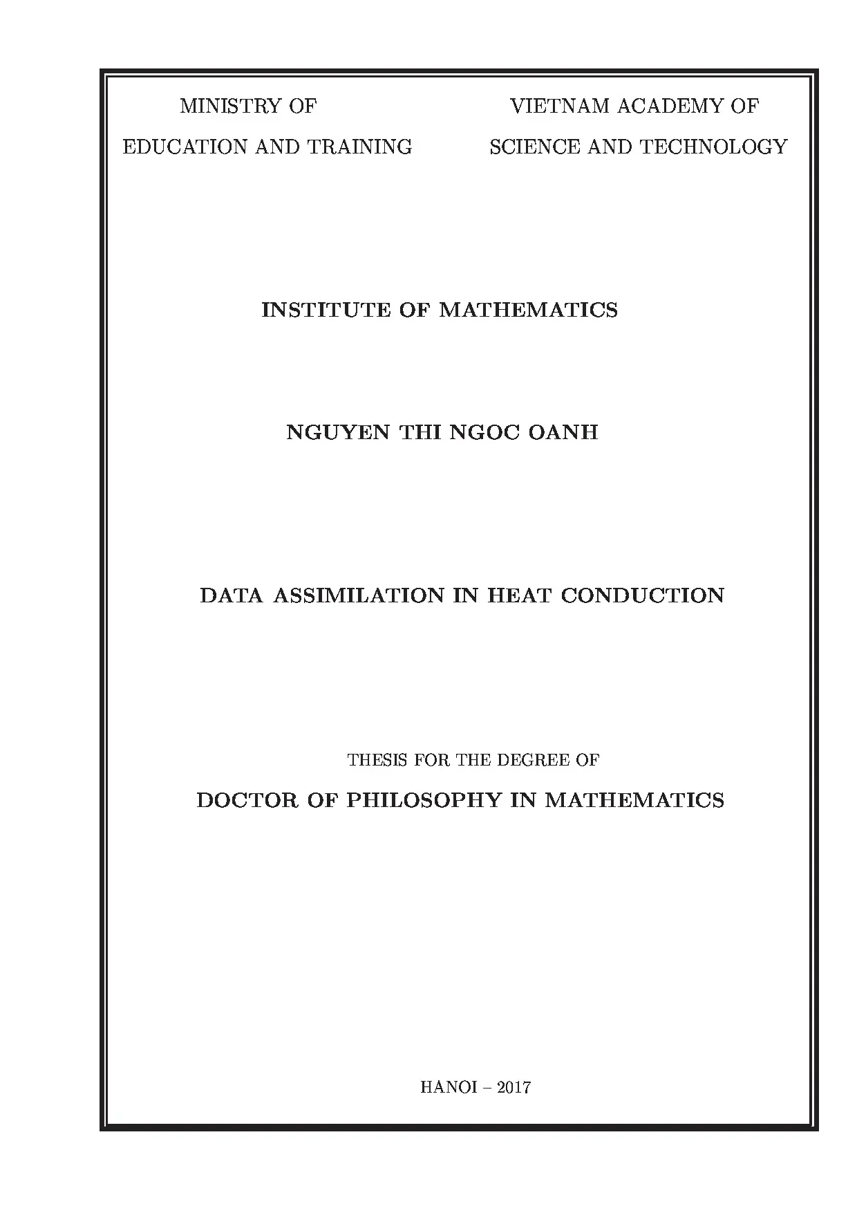 Luận án tiến sĩ toán học data assimilation in heat conductio