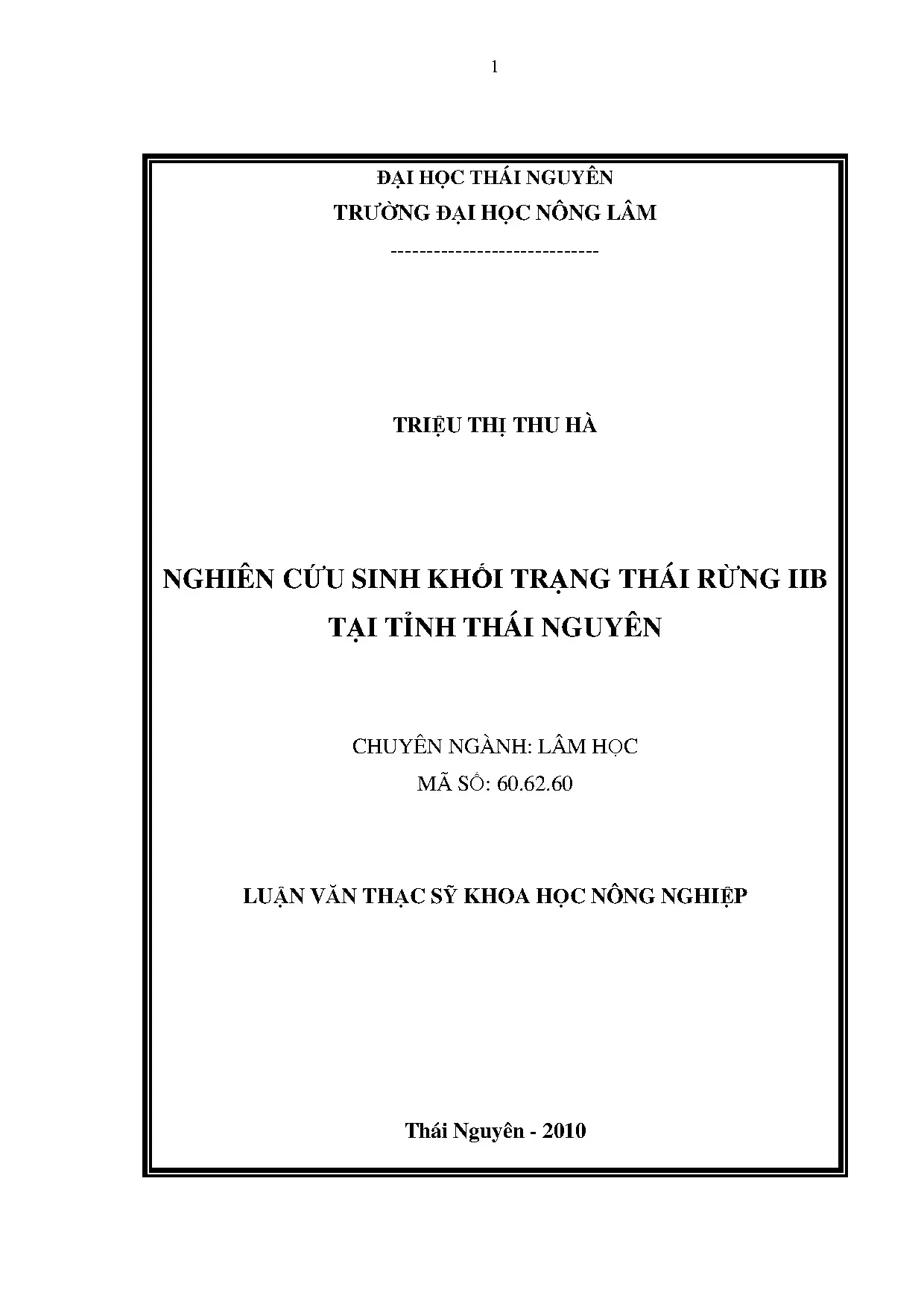 Nghiên cứu sinh khối trạng thái rừng iib tại tỉnh thái nguyê