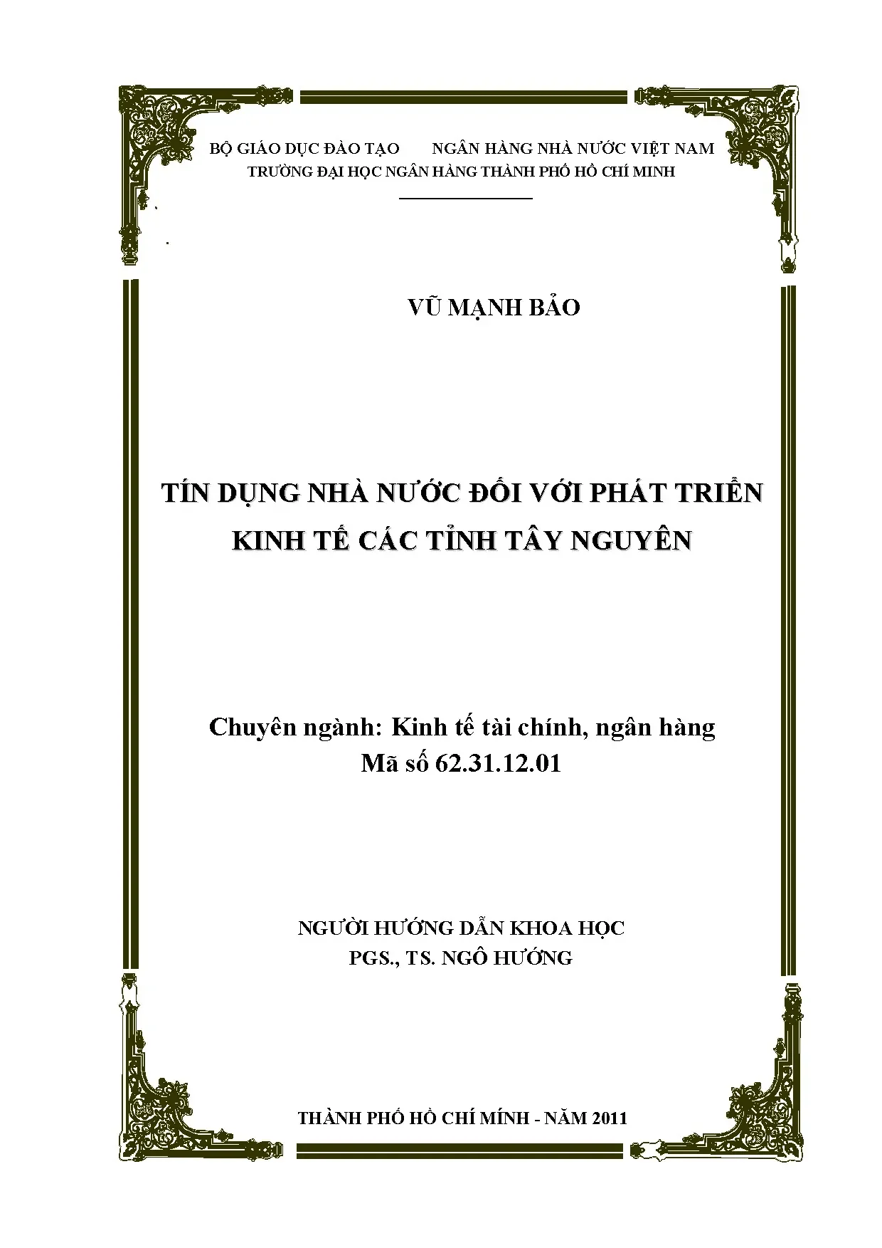 Tín dụng Nhà nước và Kinh tế Tây Nguyên: Luận án 2011