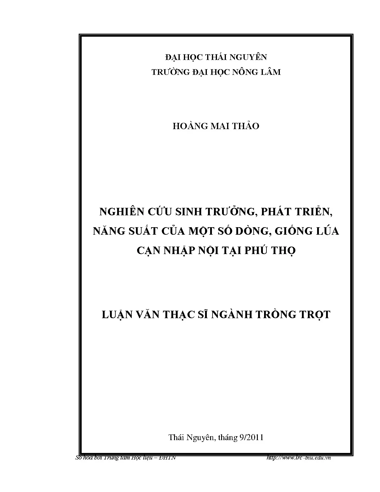 Nghiên cứu sinh trưởng phát triển năng suất của một số dòng