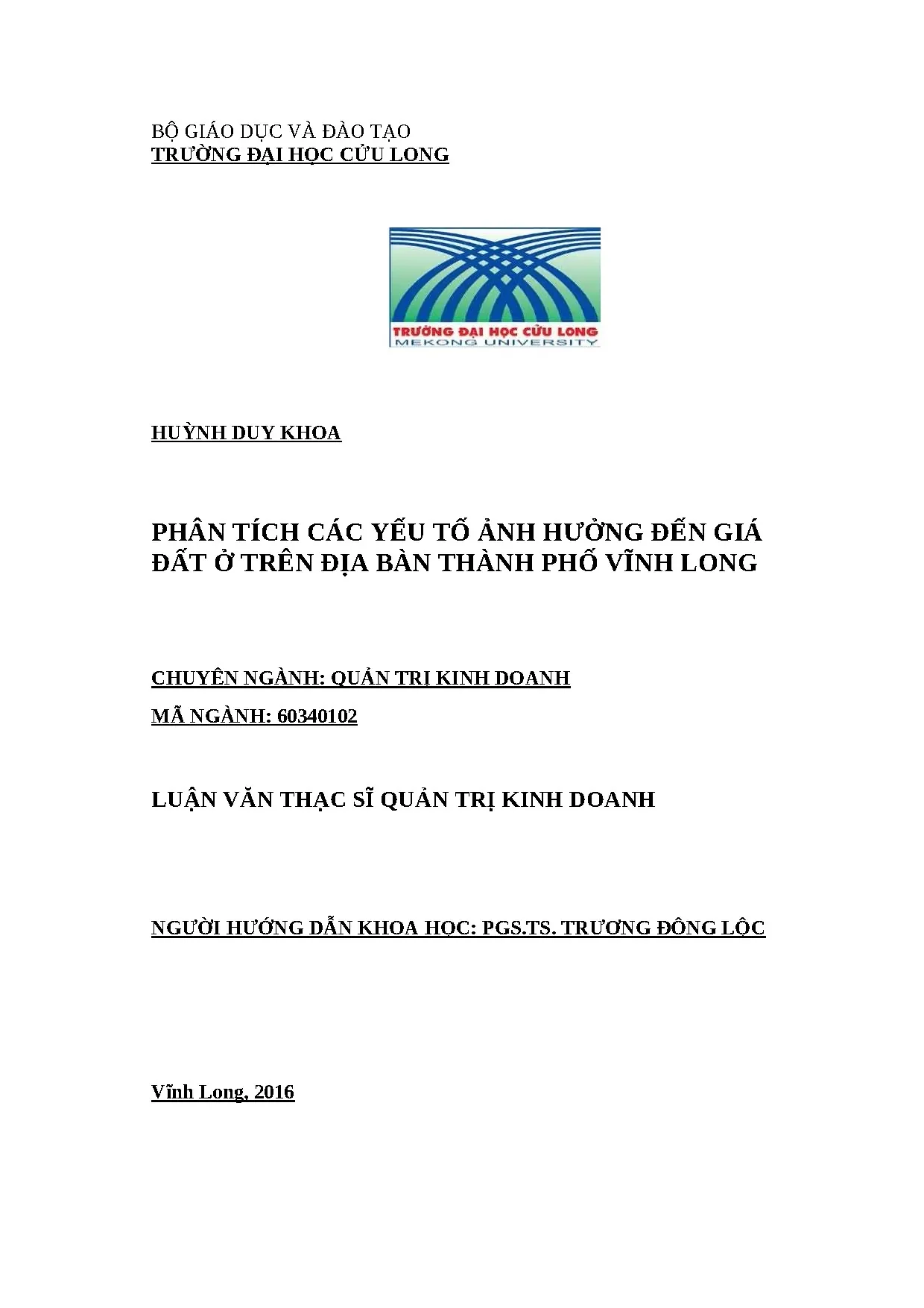 Luận án tiến sĩ phân tích các yếu tố ảnh hưởng đến giá đất ở