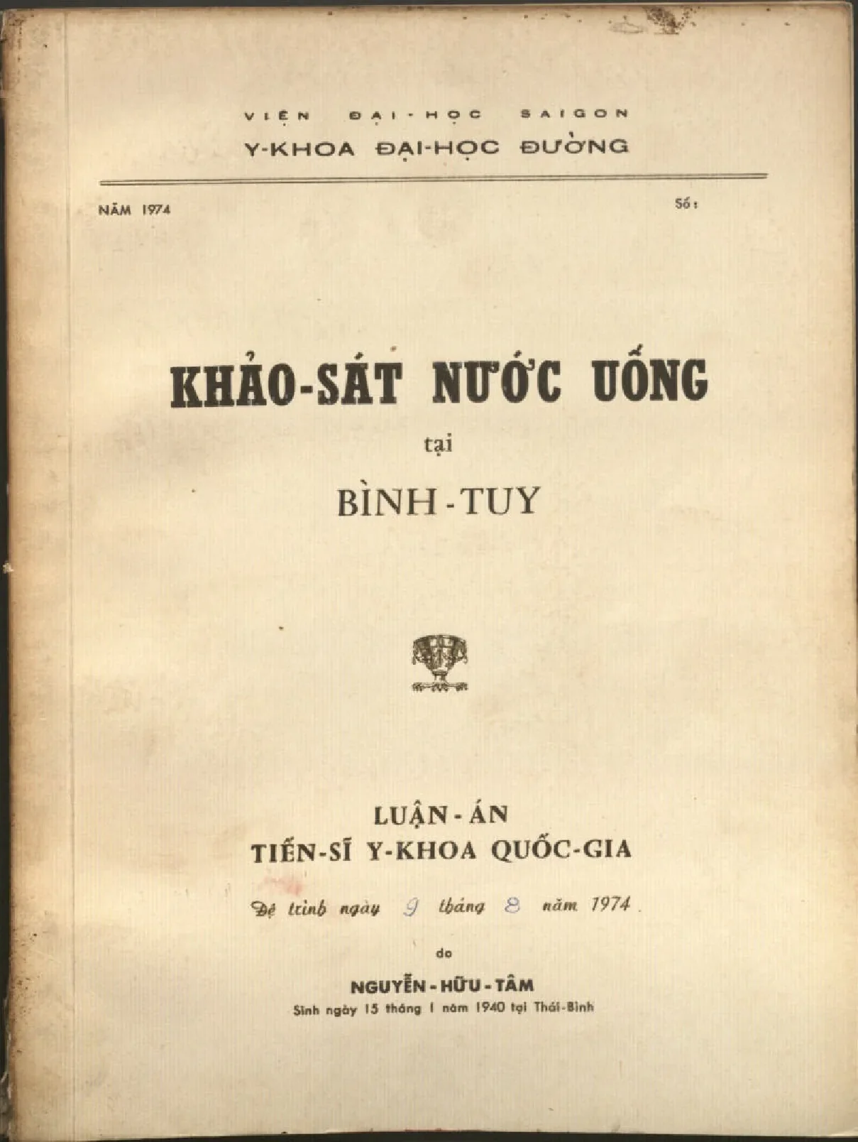 Khảo sát nước uống tại bình tuy luận án tiến sĩ y khoa quốc