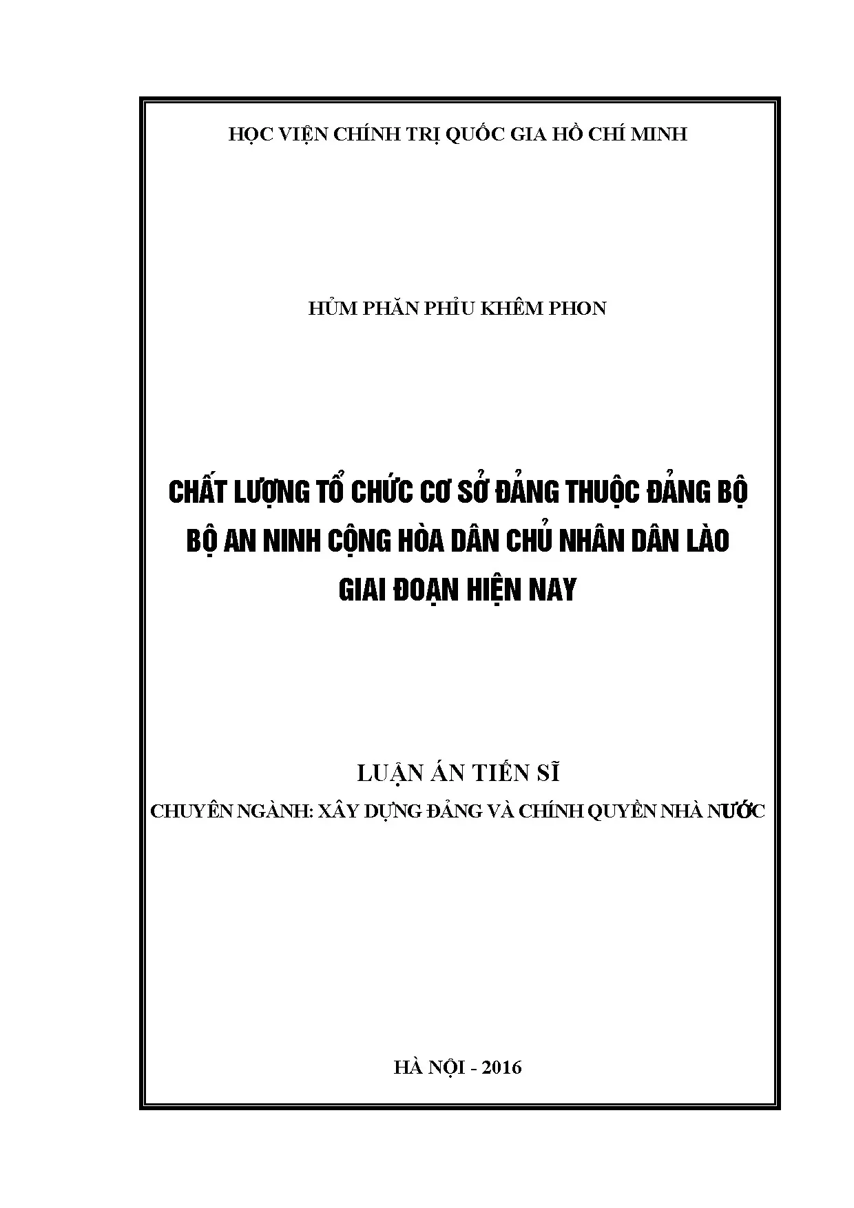 Luận án tiến sĩ chất lượng tổ chức cơ sở đảng thuộc đảng bộ